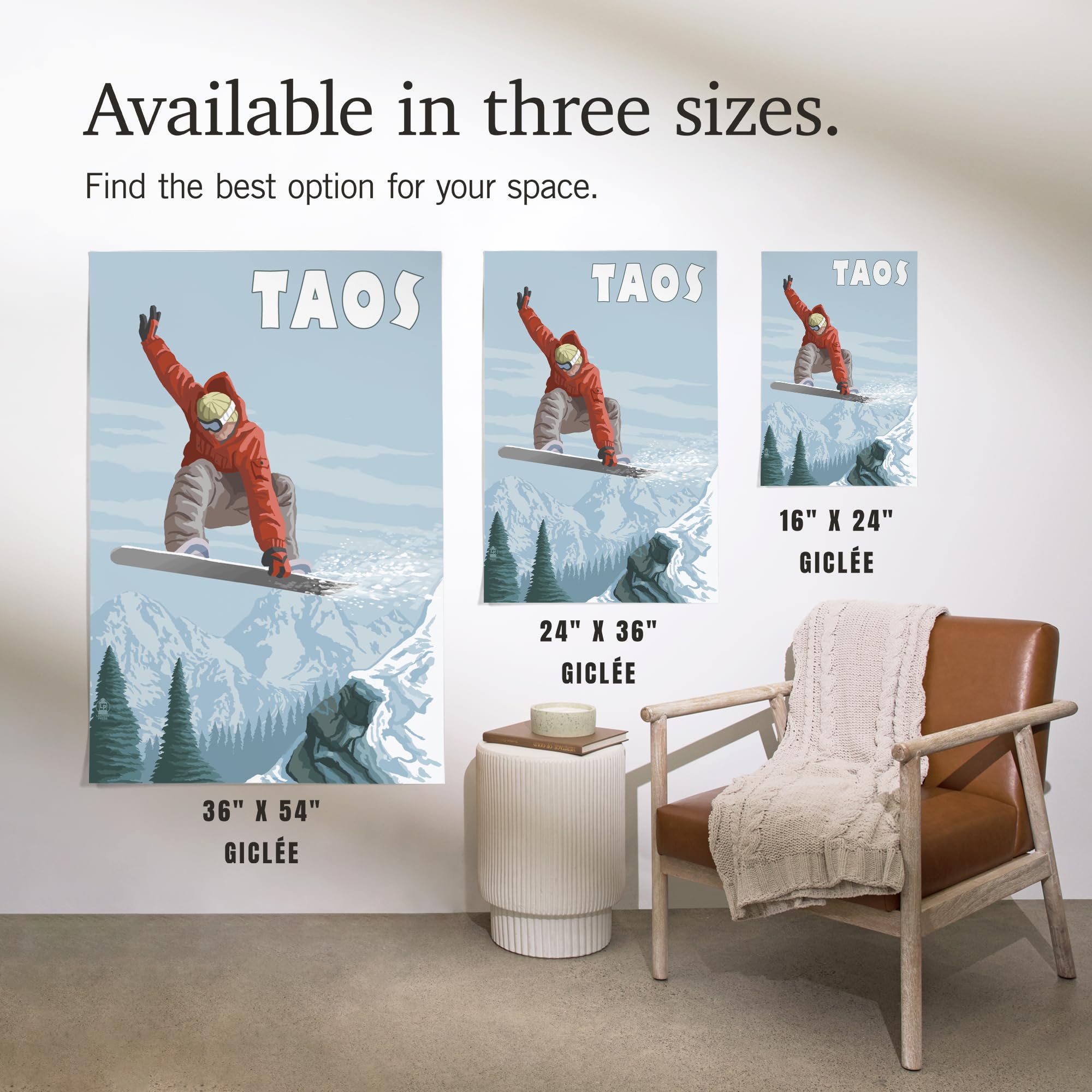 Lantern Press 16x24 Inch Giclee Art Print - Taos New Mexico Snowboarder Wall Decor - Perfect for Living Room, Bedroom & Office