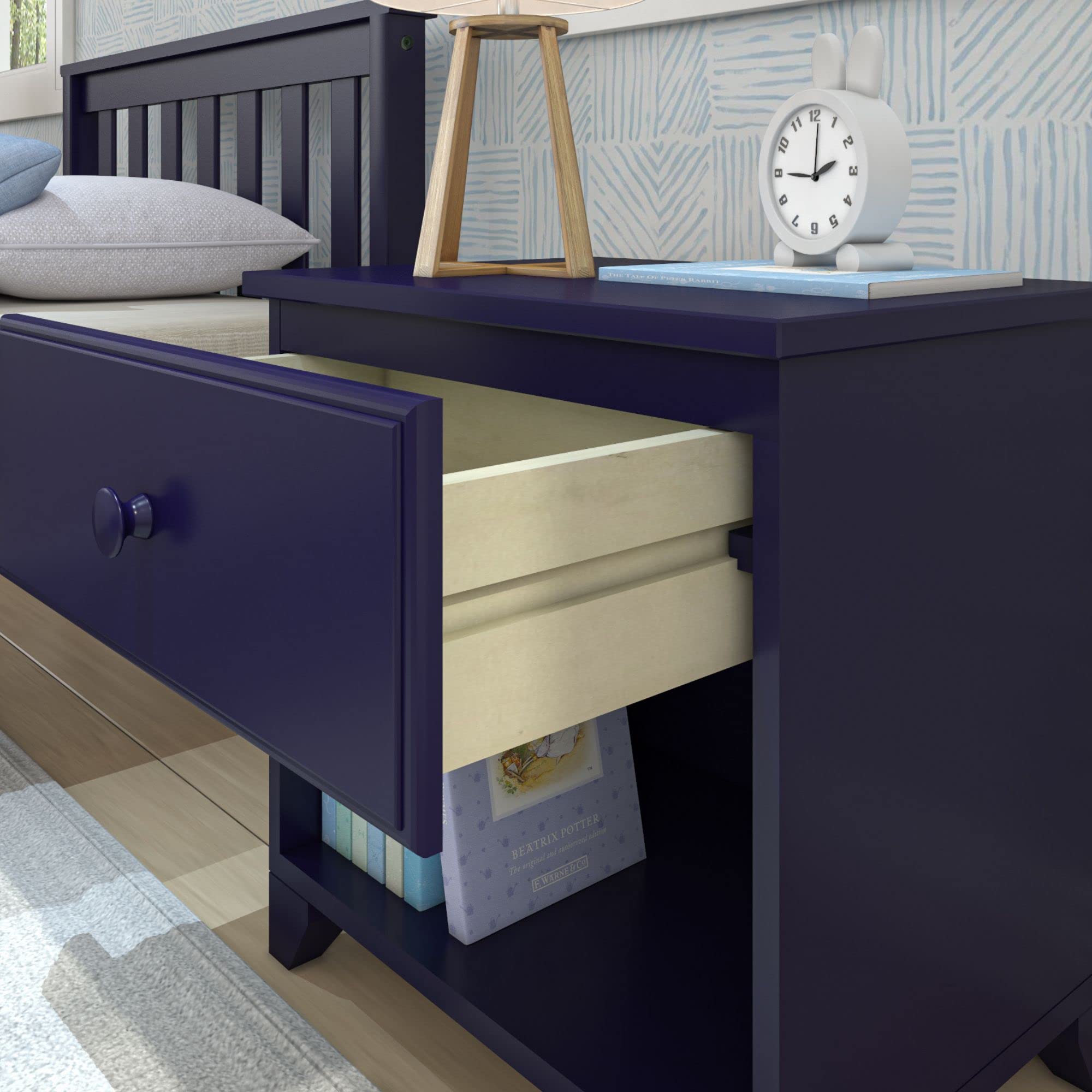 Max & Lily Classic Wood Nightstand with 1 Drawer - Kids Bedside Table, Small End Table for Bedroom in Blue - Perfect for Nursery, Kids Room & Guest Room Furniture