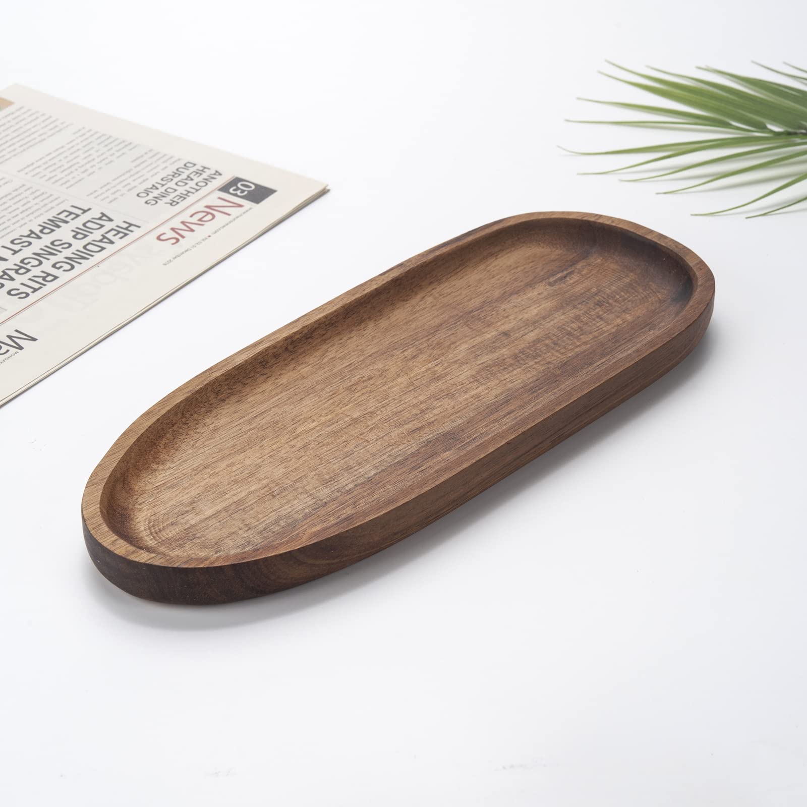 DECRAFTS Acacia Wood Serving Tray - 11.8x4.7x0.8 Inch Wooden Platter for Snacks, Bread, Fruit, Cheese | Rustic Charcuterie Board for Entertaining, Kitchen, Dining Table & Party Serving | Eco-Friendly Wood Cheese Plate for Weddings, Picnics, Home Decor