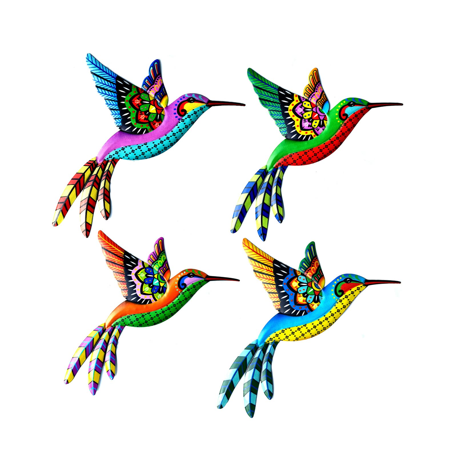 Vibrant Metal Hummingbird Wall Decor Set - 4 Pack Colorful Outdoor/Indoor Hanging Art for Bedroom, Living Room, Garden, Fence & Yard - Perfect for Home Decor, Wedding Decorations & Gift Ideas