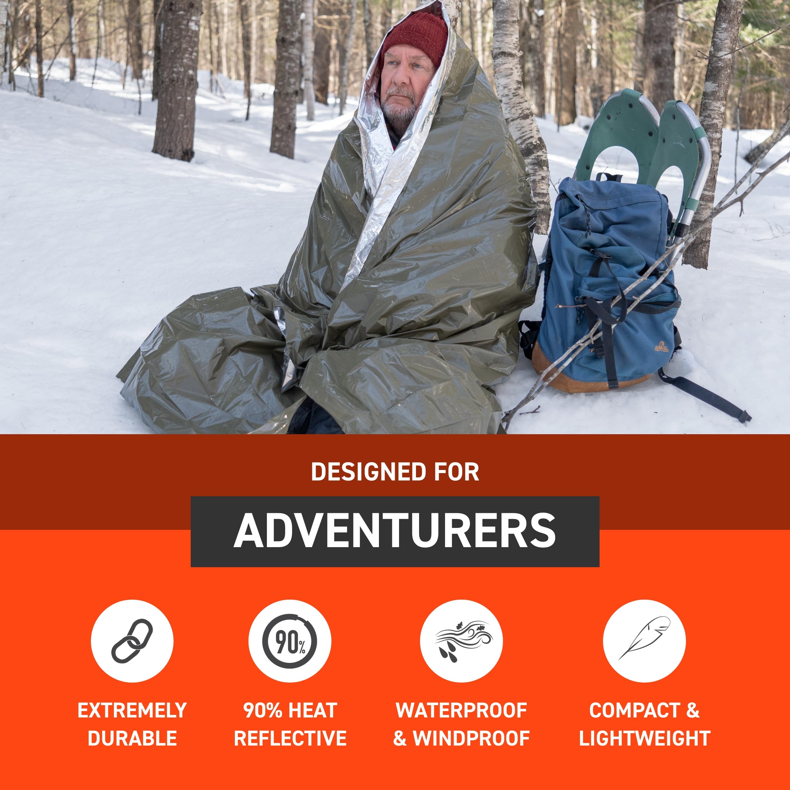 S.O.L. Heavy Duty Emergency Survival Blanket - 90% Heat Reflective for Outdoor Camping, Hiking & First Aid Kits - Perfect for Wilderness Survival & Emergency Preparedness