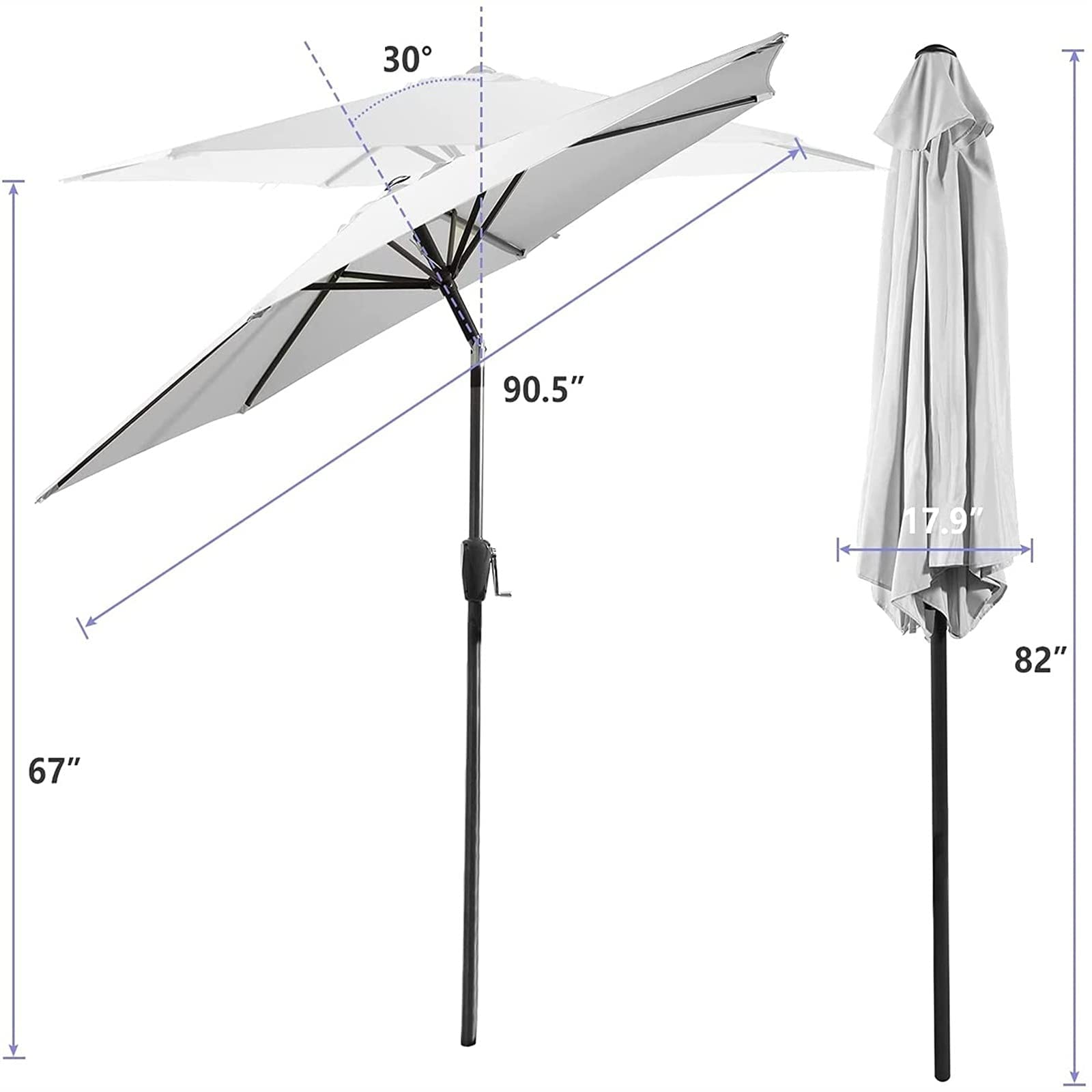 7.5ft Outdoor Patio Umbrella with Push Button Tilt & Crank - Heavy Duty Market Umbrella for Backyard, Poolside, and Beach Use