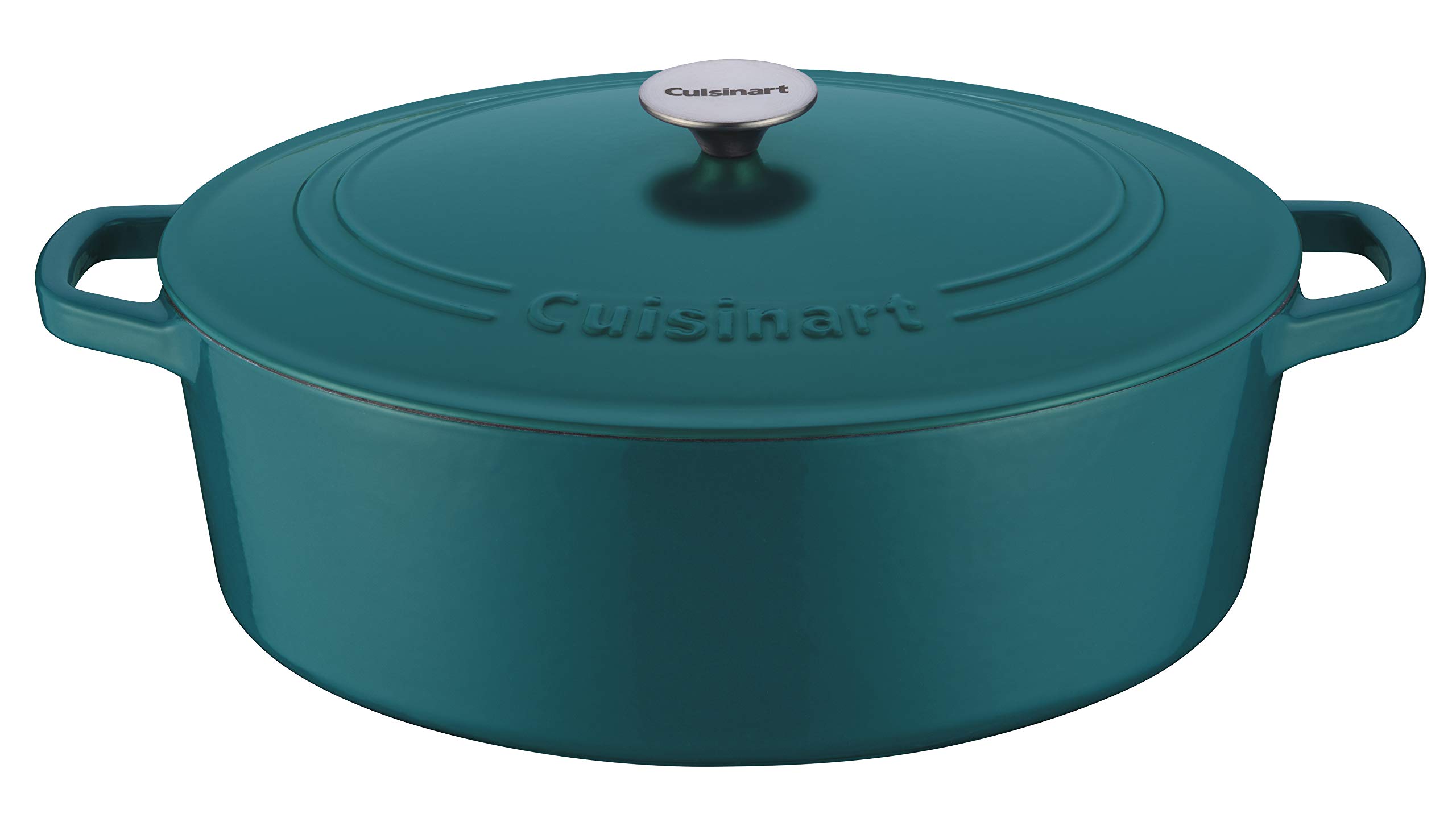 Cuisinart Chef's Classic 7-Quart Enameled Cast Iron Oval Casserole with Lid - Teal Blue Dutch Oven for Braising, Stewing & Baking - Perfect for Soups, Roasts & Family Dinners