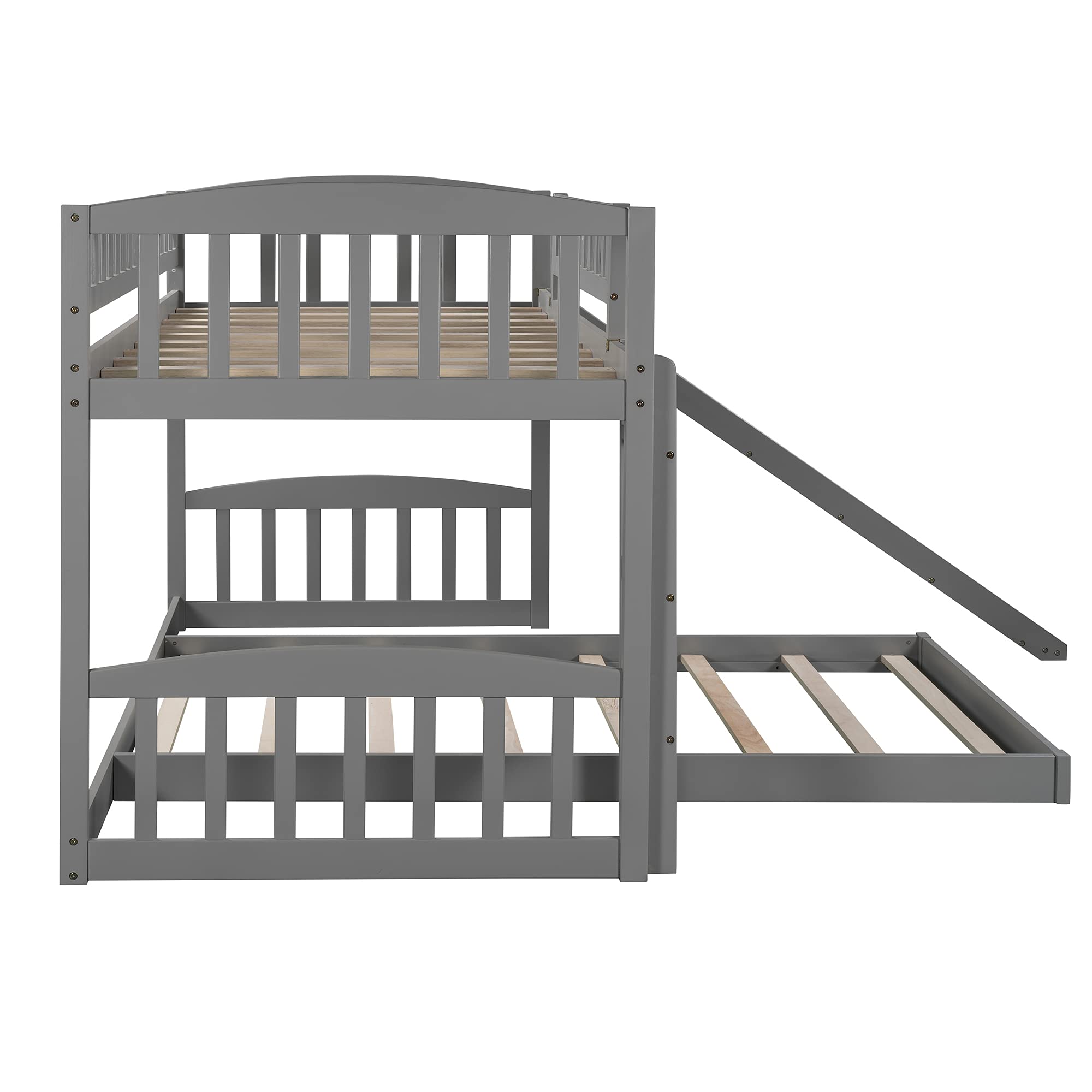 Knocbel Twin Size Loft Bed with Floor Platform - Sturdy Wooden Bunk Bed Frame with Guardrails, Reversible Slide & Ladder - 77.4