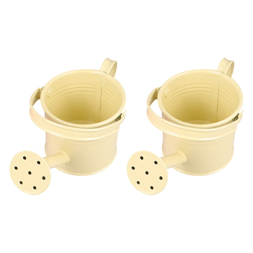 Yardwe 2-Pack Metal Watering Can Set - Rustic Iron Garden Watering Pot with Long Spout for Indoor & Outdoor Plants, Flowers, Herbs - Perfect for Home, Yard, and Greenhouse Use (Beige)