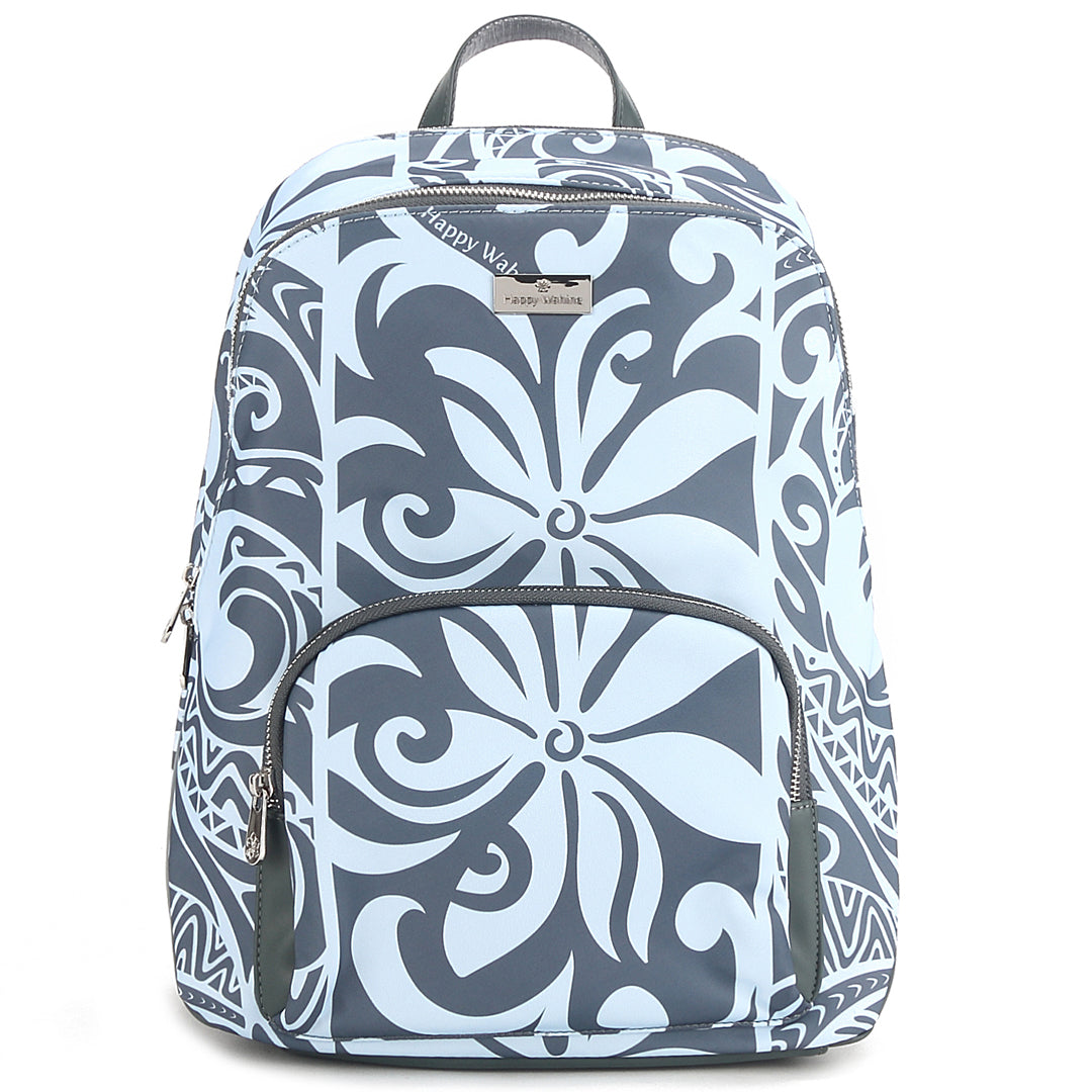 Large Keʻolu Tapa Tiare Teal Backpack - Durable Travel Backpack for Hiking, School & Work | Water-Resistant Daypack with Laptop Compartment