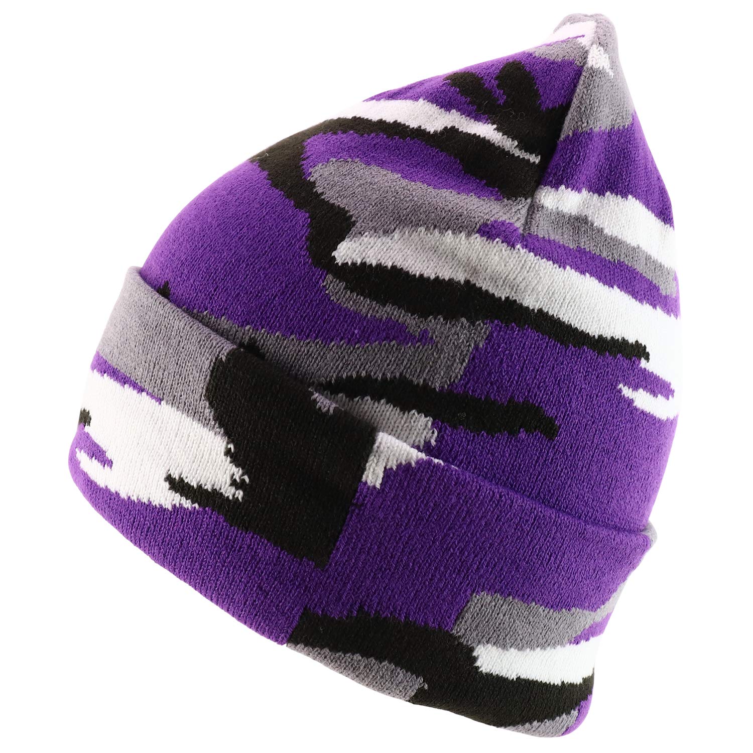 Trendy Winter Camo Cuff Folded Beanie Hat for Men & Women - Warm Knit Skull Cap with Fleece Lining - Perfect for Outdoor Activities, Skiing, Snowboarding & Cold Weather Fashion
