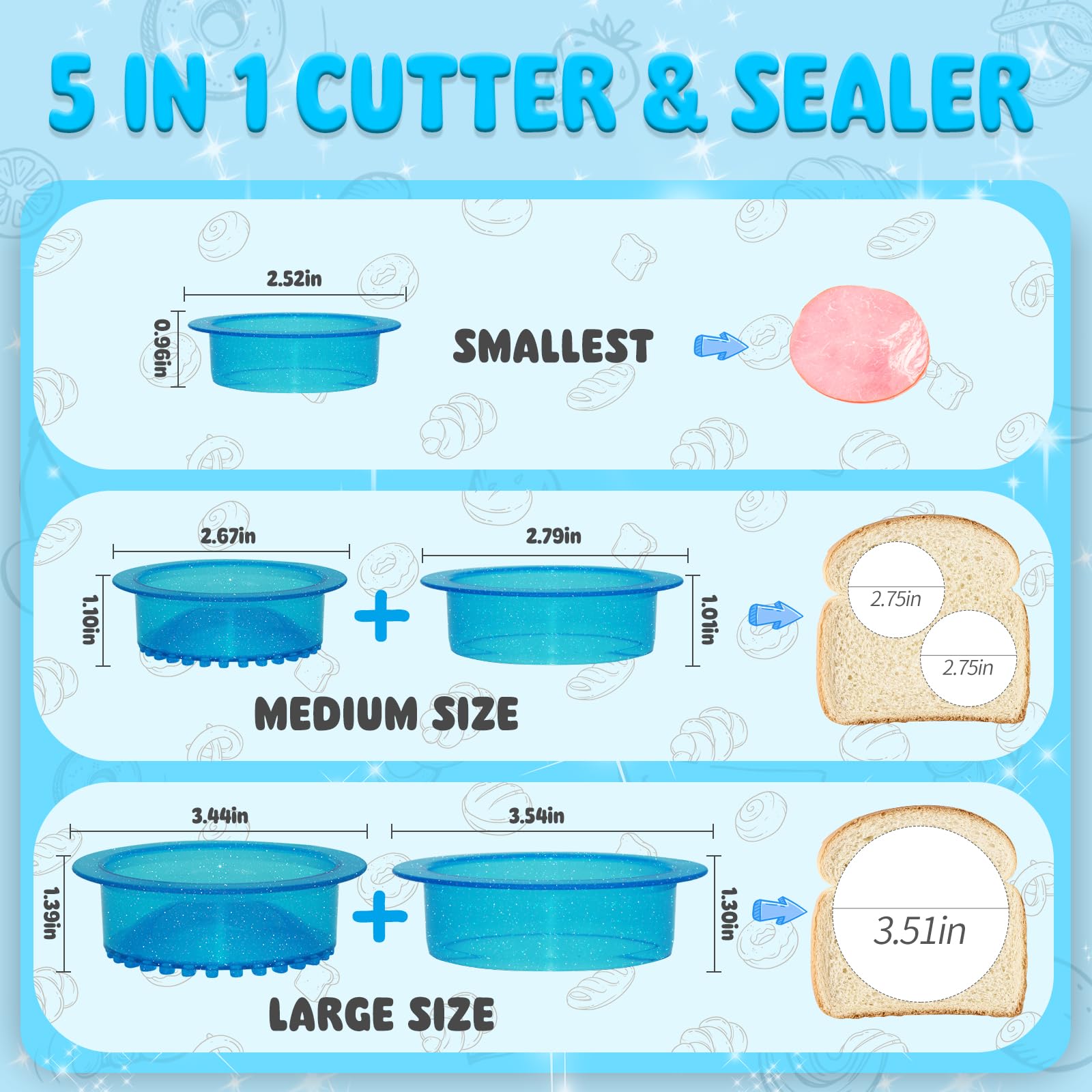 HiYZ Glitter Sandwich Cutter and Sealer Set - 5 PCS Crustless Sandwich Maker for Kids - Peanut Butter & Jelly Cookie Cutter with Sparkling Design - Perfect for School Lunches, Parties and Fun Snack Time