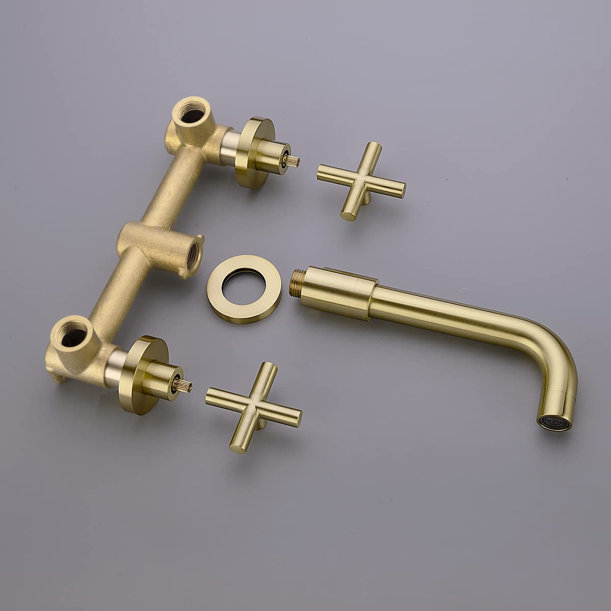 TRUSTMI 2-Handle Wall Mounted Brass Vessel Sink Faucet with Rough-in Valve - Brushed Gold Finish Bathroom Faucet for Vanity & Powder Room | Durable Brass Construction for Modern & Traditional Bathrooms