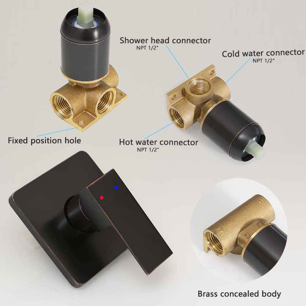 Oil Rubbed Bronze Shower Faucet Set - Stainless Steel Rainfall Shower System with Single Function Trim Kit & Rough-in Valve for Modern Bathroom | Perfect for Spa-Like Shower Experience & Luxury Home Renovation