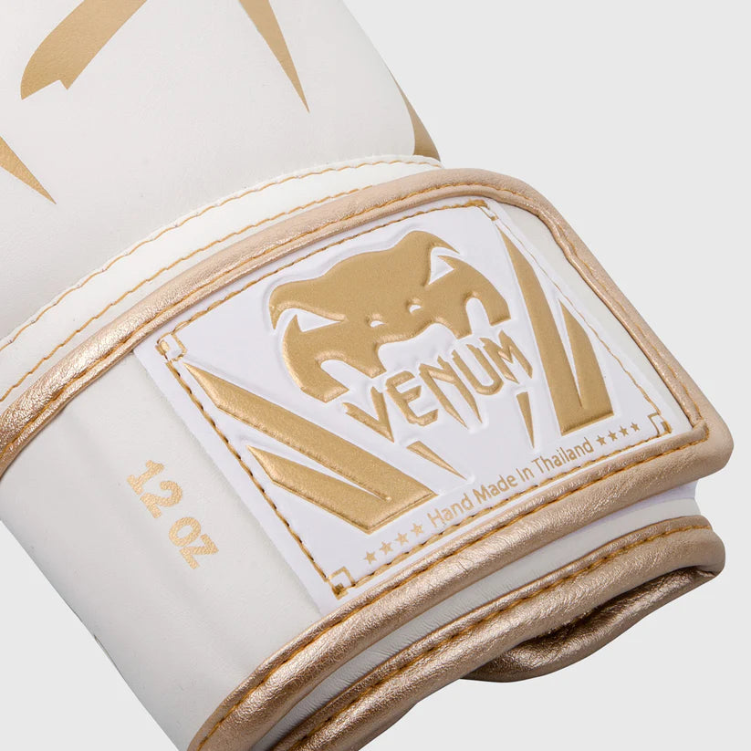 VENUM Elite Boxing Gloves - White & Gold - Premium Training & Sparring Gear for Fighters & MMA Athletes - Perfect for Boxing, Kickboxing & Muay Thai Training