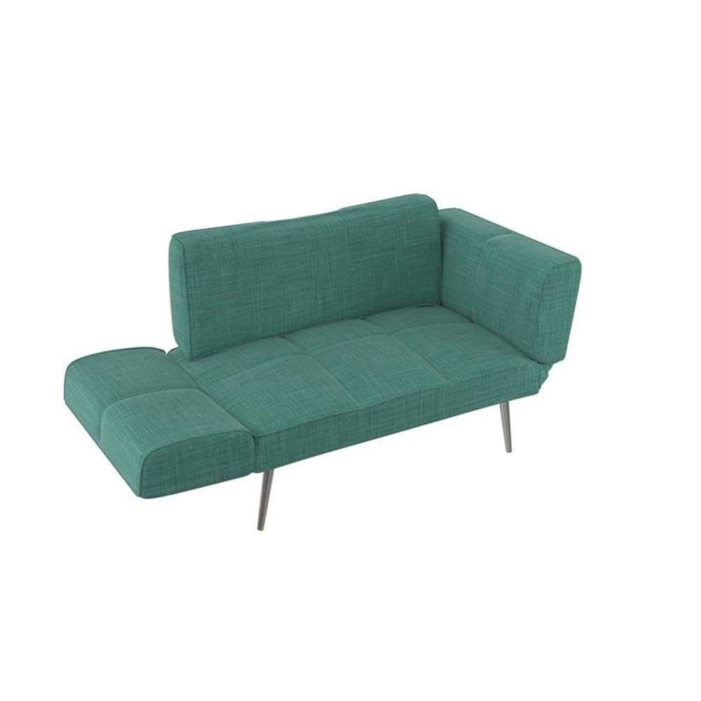 Allora Upholstered Futon with Storage in Teal Green - Convertible Sofa Bed for Small Spaces, Guest Room & Dormitory