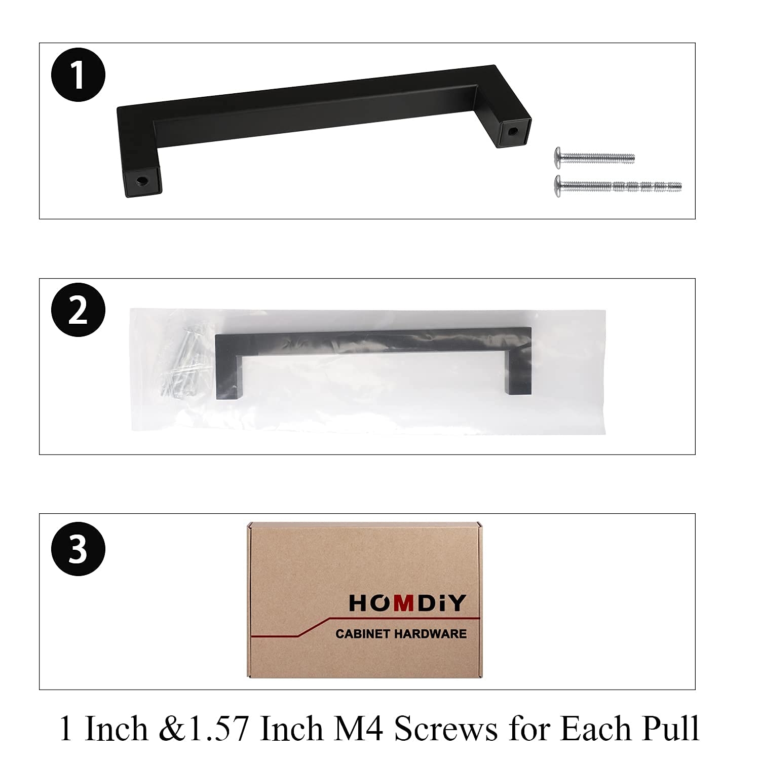 5-Pack Matte Black Kitchen Cabinet Handles - 3-3/4