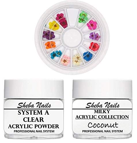 SHEBA NAILS Milk Bath Flower Acrylic Nail Art Kit - Professional DIY Manicure Set for Salon-Quality Nails at Home, Perfect for Parties, Weddings & Special Occasions