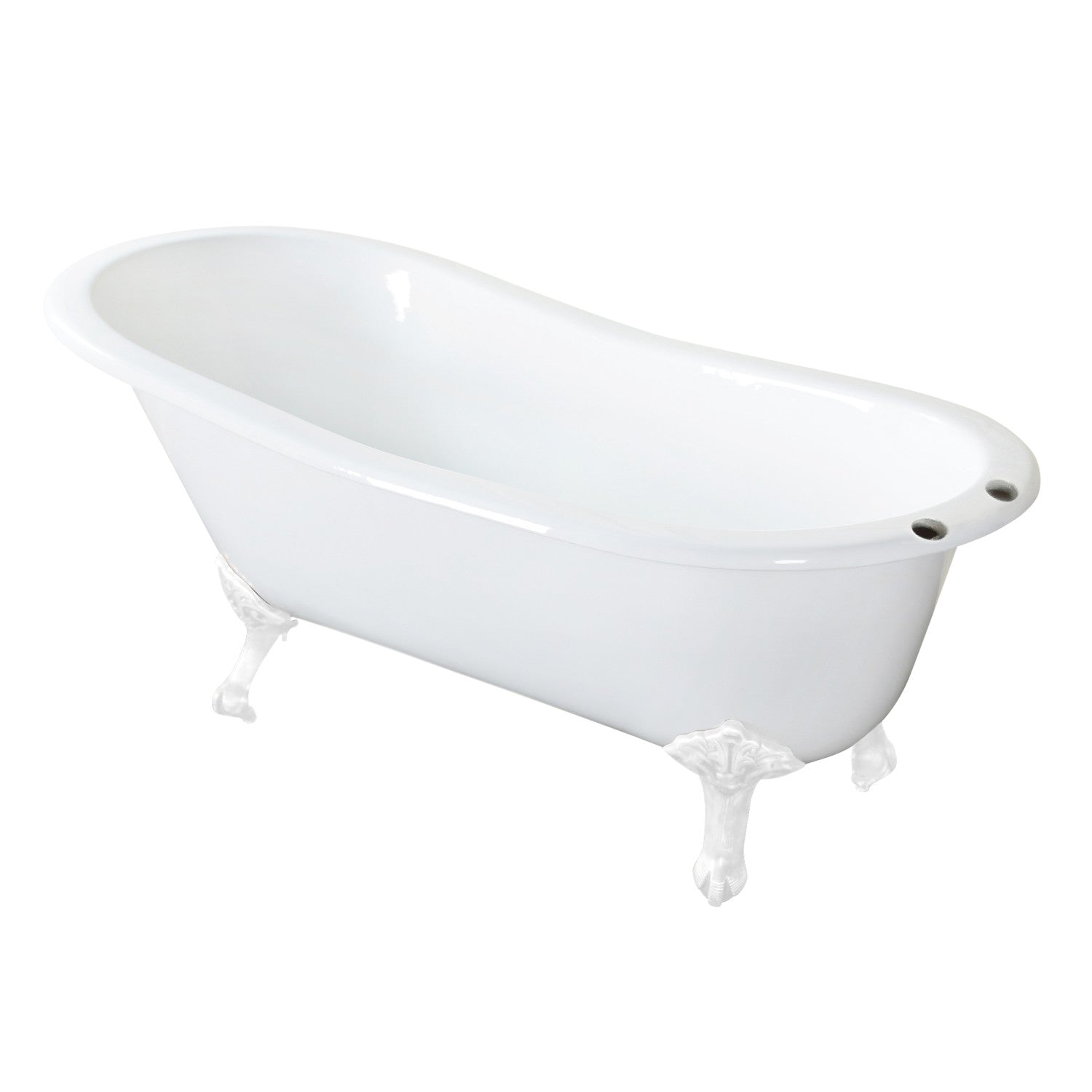 Aqua Eden 61 Inch White Cast Iron Oval Single Slipper Clawfoot Bathtub with 7 Inch Faucet Drillings - Vintage Freestanding Soaking Tub for Bathroom Remodel & Luxury Spa Experience