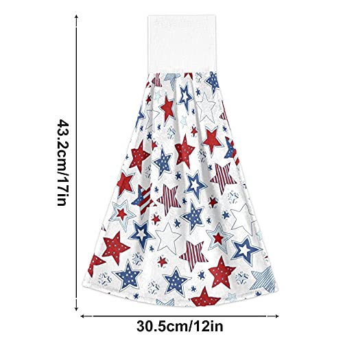 4th of July American Flag Kitchen Towels Set of 2 - Absorbent Dish Cloths with Hanging Loops for Oven, Stove & Bathroom - Patriotic Home Decor for Independence Day & Summer BBQs
