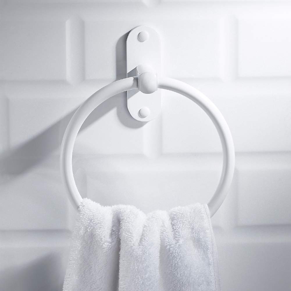 Hovico No-Drill Towel Rings for Bathroom & Kitchen - Rust-Resistant White Bathroom Accessories - Perfect for Hanging Hand Towels, Washcloths & Kitchen Linens