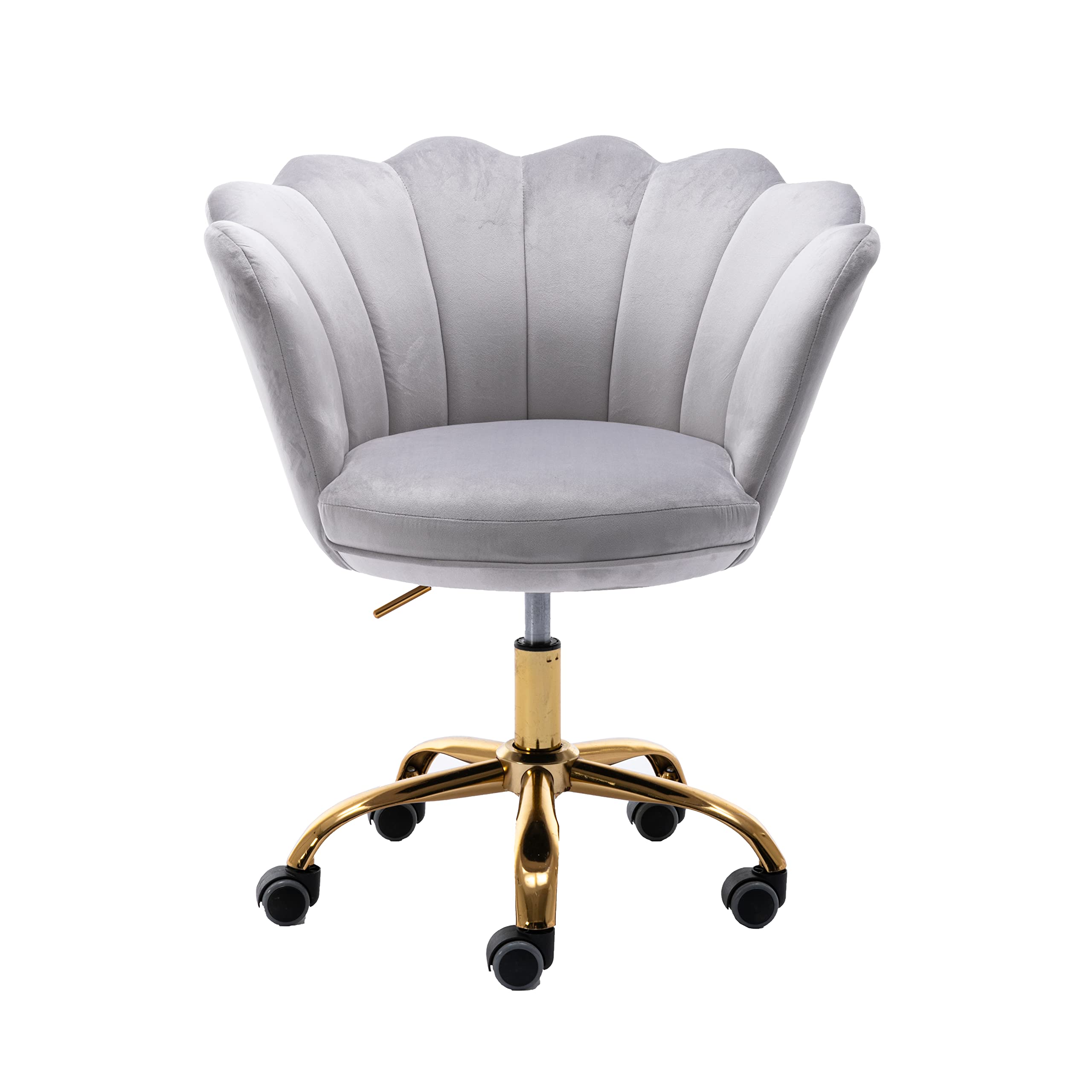 Ergonomic Home Office Chair with Wheels & Swivel - Adjustable Height Velvet Desk Chair for Work, Study, Gaming - Perfect for Living Room, Bedroom Vanity & Makeup Station (Light Grey)