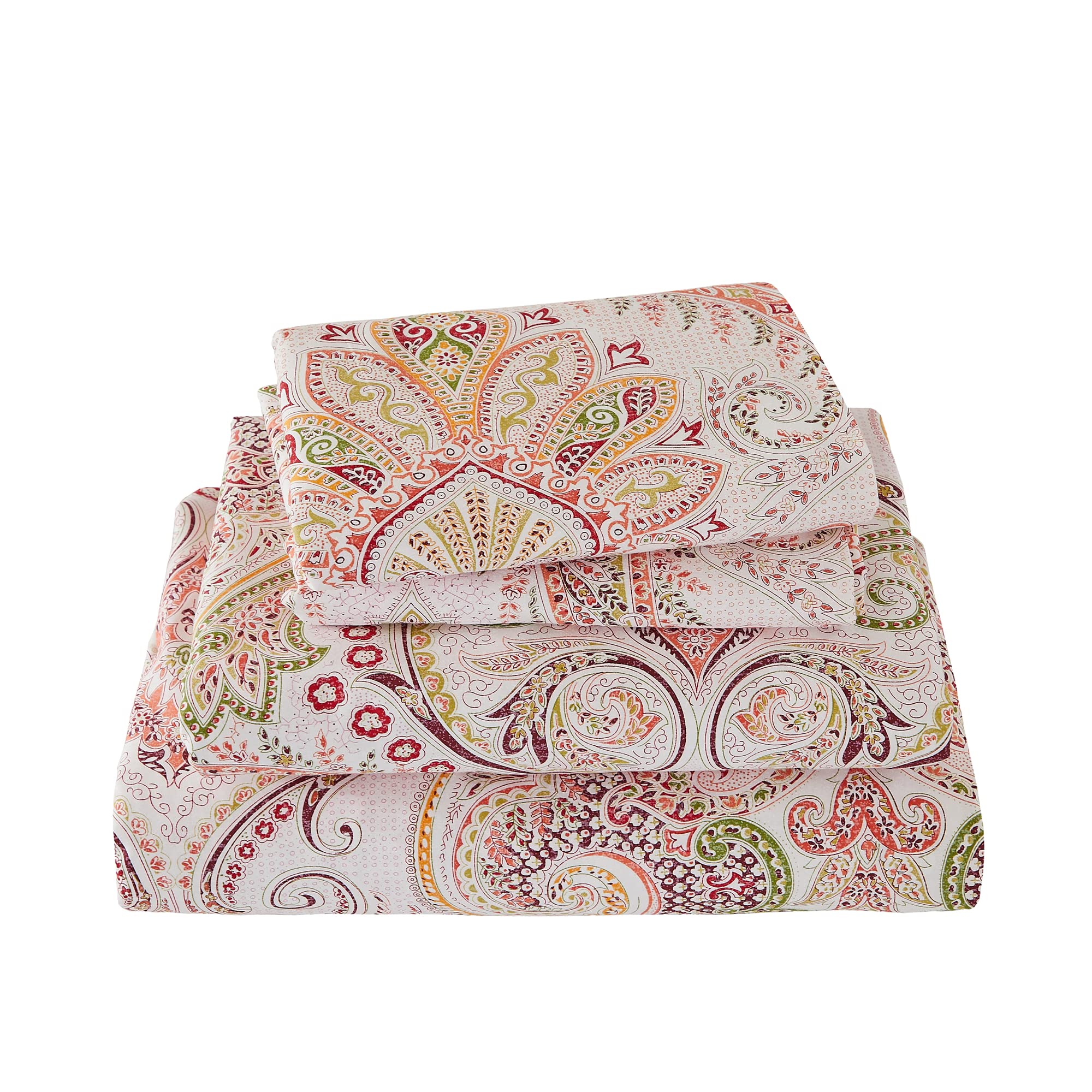 ABREEZE Pink Paisley Print 4-Piece Bed Sheet Set - 1000TC Egyptian Cotton Full Size Bohemian Bedding with Damask Medallion Design for Boho & Farmhouse Decor | Perfect for Guest Rooms, Master Bedrooms & Cozy Retreats
