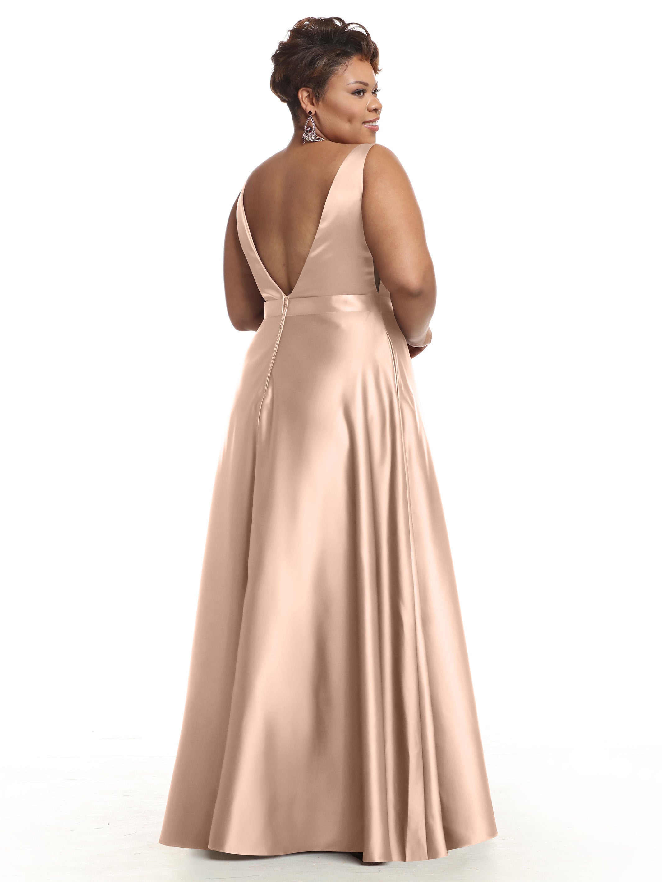 Elegant 80118 Satin A-Line Bridesmaid Dress with V-Neck & Waist Sash - Perfect for Weddings, Formal Events & Special Occasions