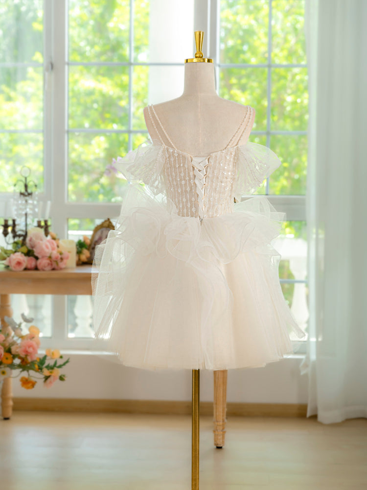 Ivory Tulle Lace Short Prom Dress - Elegant Cute Homecoming Dress for Teens, Sweet 16, Quinceañera & Special Occasions