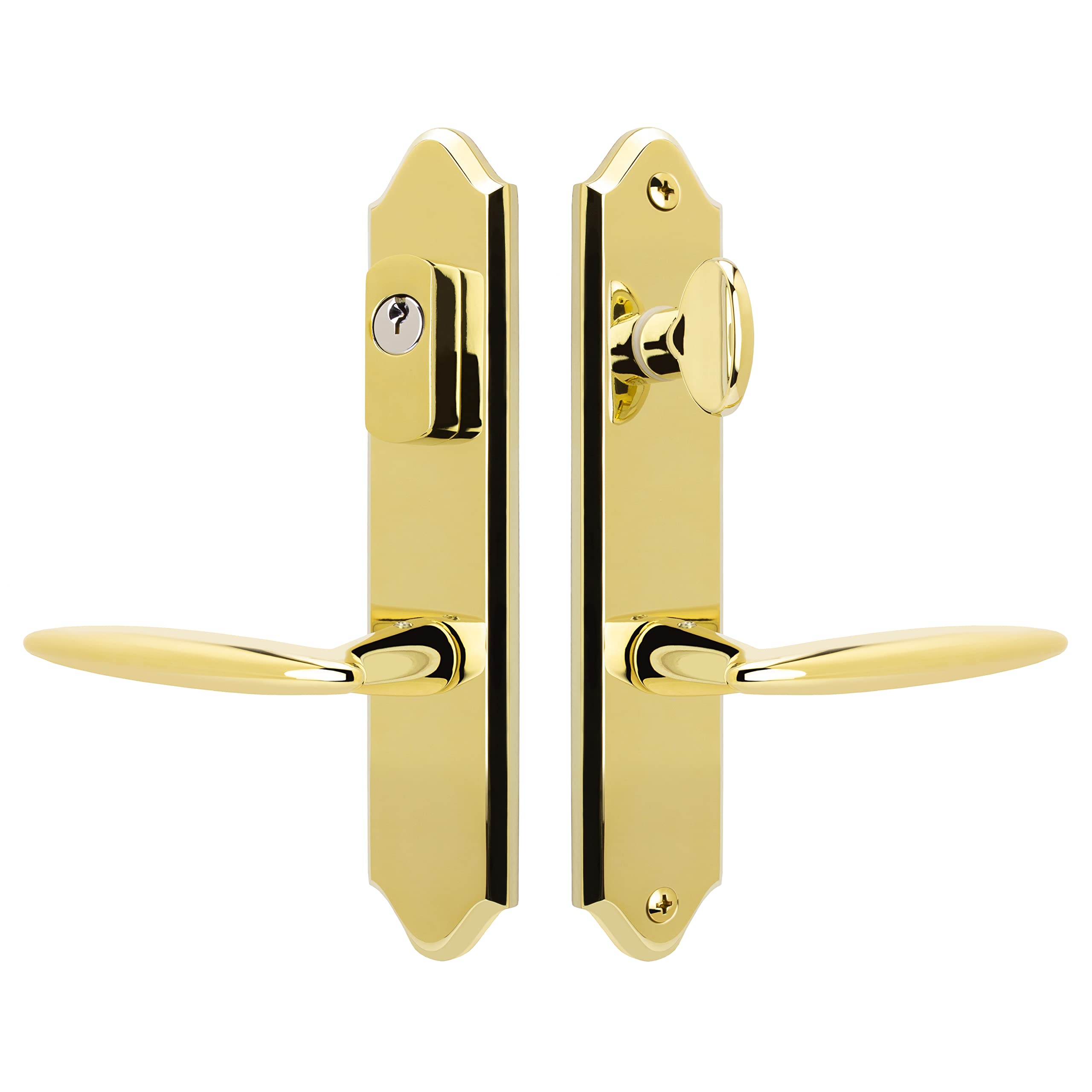 Premium FPL Luxor Solid Brass Active Trim Lever Set for Multipoint Lock - SC1 Keyway - Lifetime Polished Brass PVD Finish - Ideal for Residential & Commercial Doors
