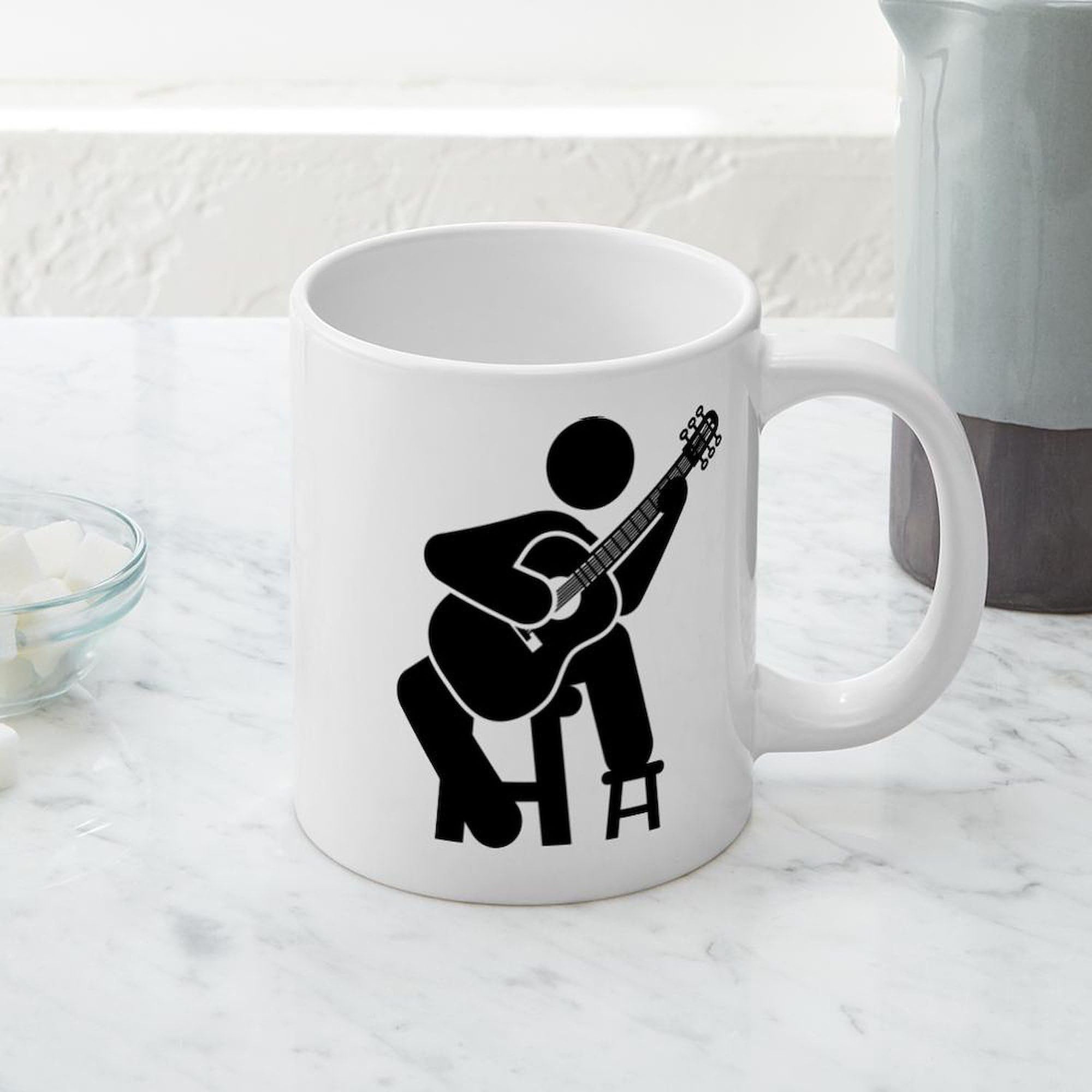 Classical Guitar Design 20 oz Ceramic Coffee Mug - Large Insulated Tea Cup for Musicians, Guitar Lovers - Perfect for Home, Office, or Music Studio Use