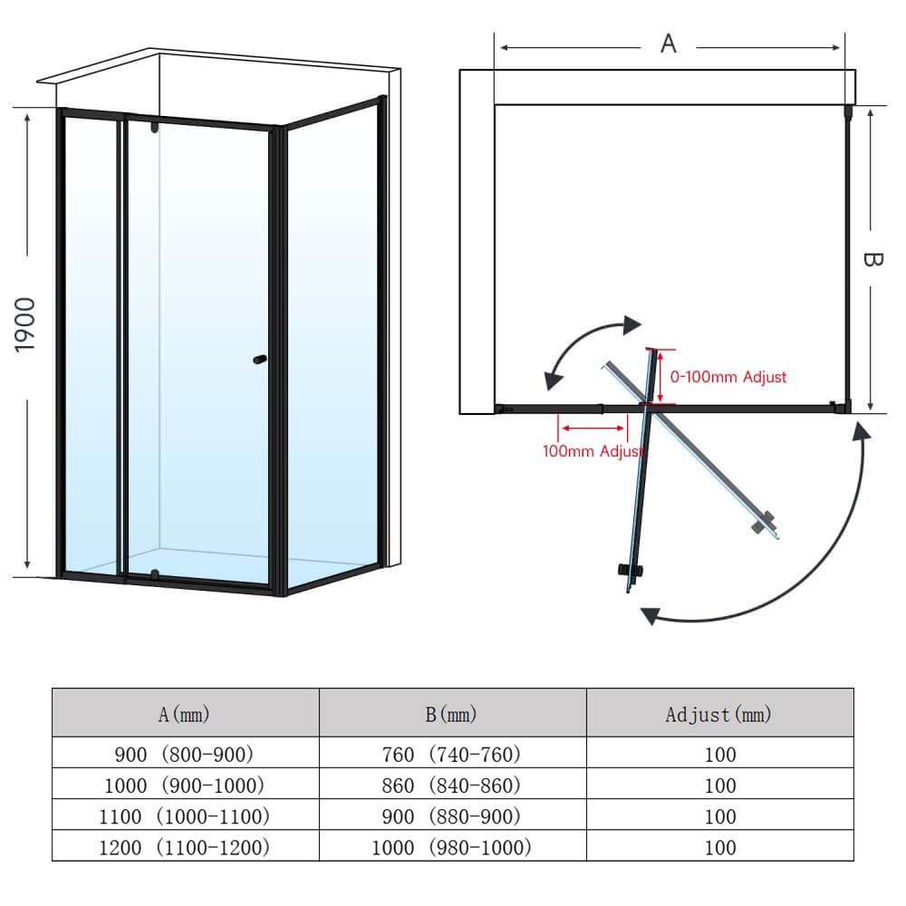 Elegant Showers Framed Pivot Shower Screen Cubicle - Adjustable Black Glass Bathroom Enclosure for Modern Homes | Perfect for Walk-in Showers & Spa-Like Bathrooms