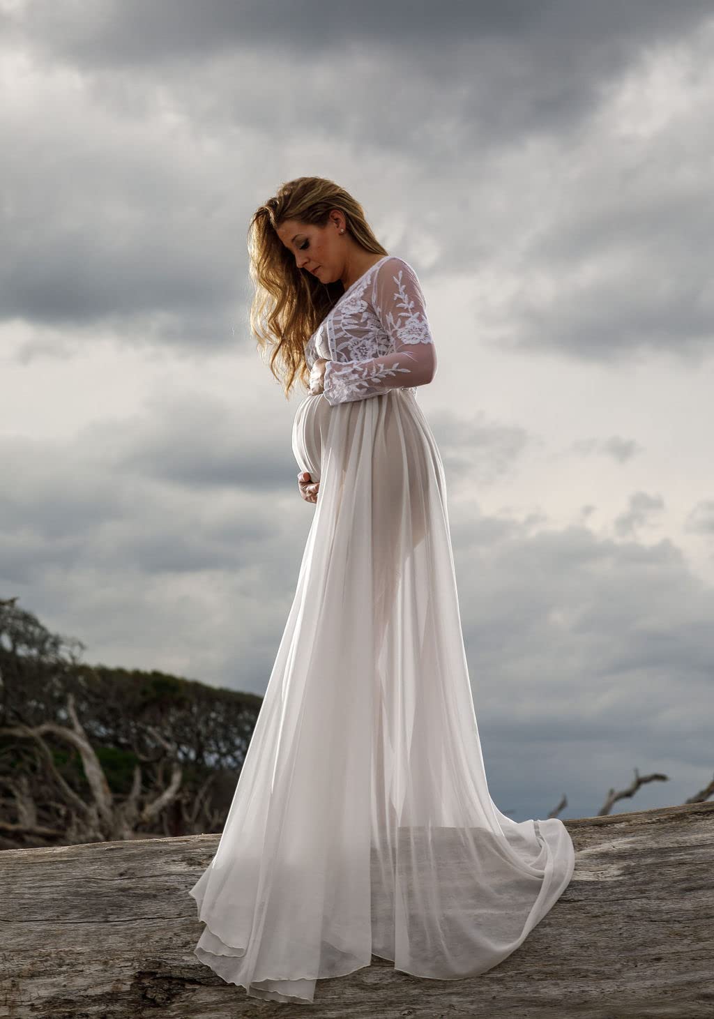 Elegant Off White Lace Maternity Dress for Baby Shower & Photo Shoot - XXS Size in Blush Pink | Perfect for Pregnancy Photoshoots, Bridal Showers & Special Occasions
