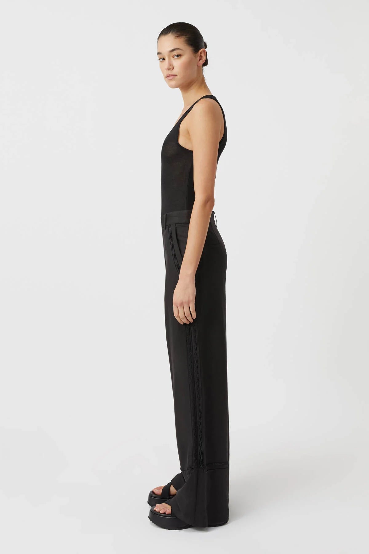 Fortuna Women's Black Stretch Pants - Comfortable High Waist Trousers for Work, Office & Casual Wear
