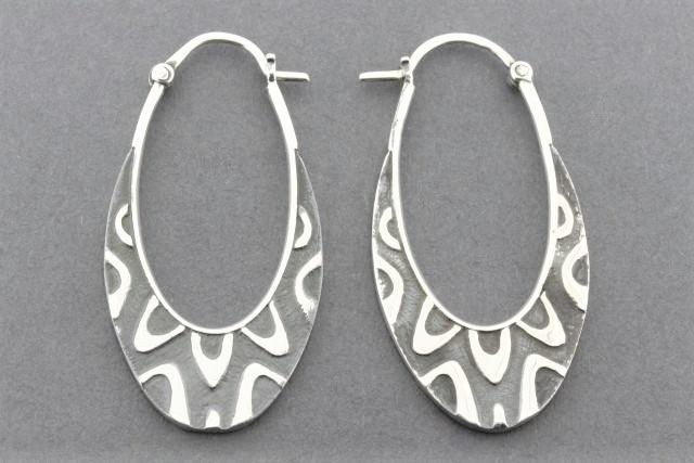 Ox & Polished Pattern Oval Hoop Earrings - Sterling Silver 925 for Women | Elegant & Durable Jewelry for Everyday Wear, Parties & Gifts