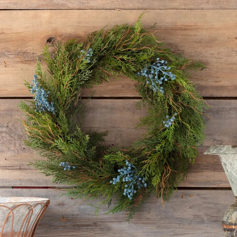 Blue Juniper Wreath - Elegant Christmas Door Decor, Holiday Home Decoration, Festive Front Door Wreath for Winter Season & Xmas Party Decorations