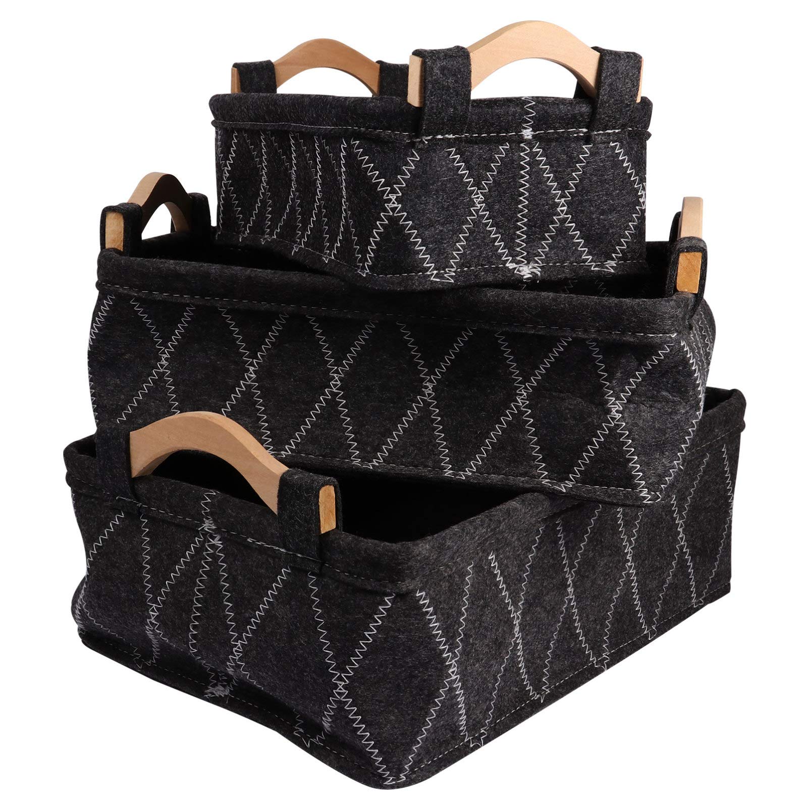 Foldable 3-Piece Felt Storage Baskets with Handles - Cosmetic Organizer, Desk & Drawer Organizer, Pet Toy Storage Bin | Perfect for Makeup Vanity, Office Supplies & Home Organization