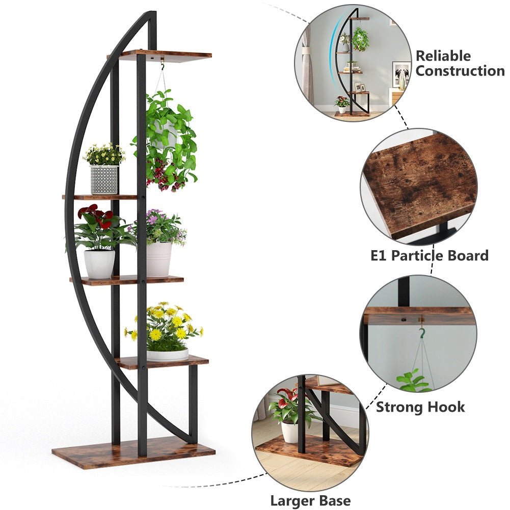 5 Tier Plant Stand Pack of 2 - Multi Layer Bonsai Flower Rack for Indoor Outdoor Garden, Balcony, Patio Decor - Sturdy Metal Shelf for Plants, Flowers, Succulents