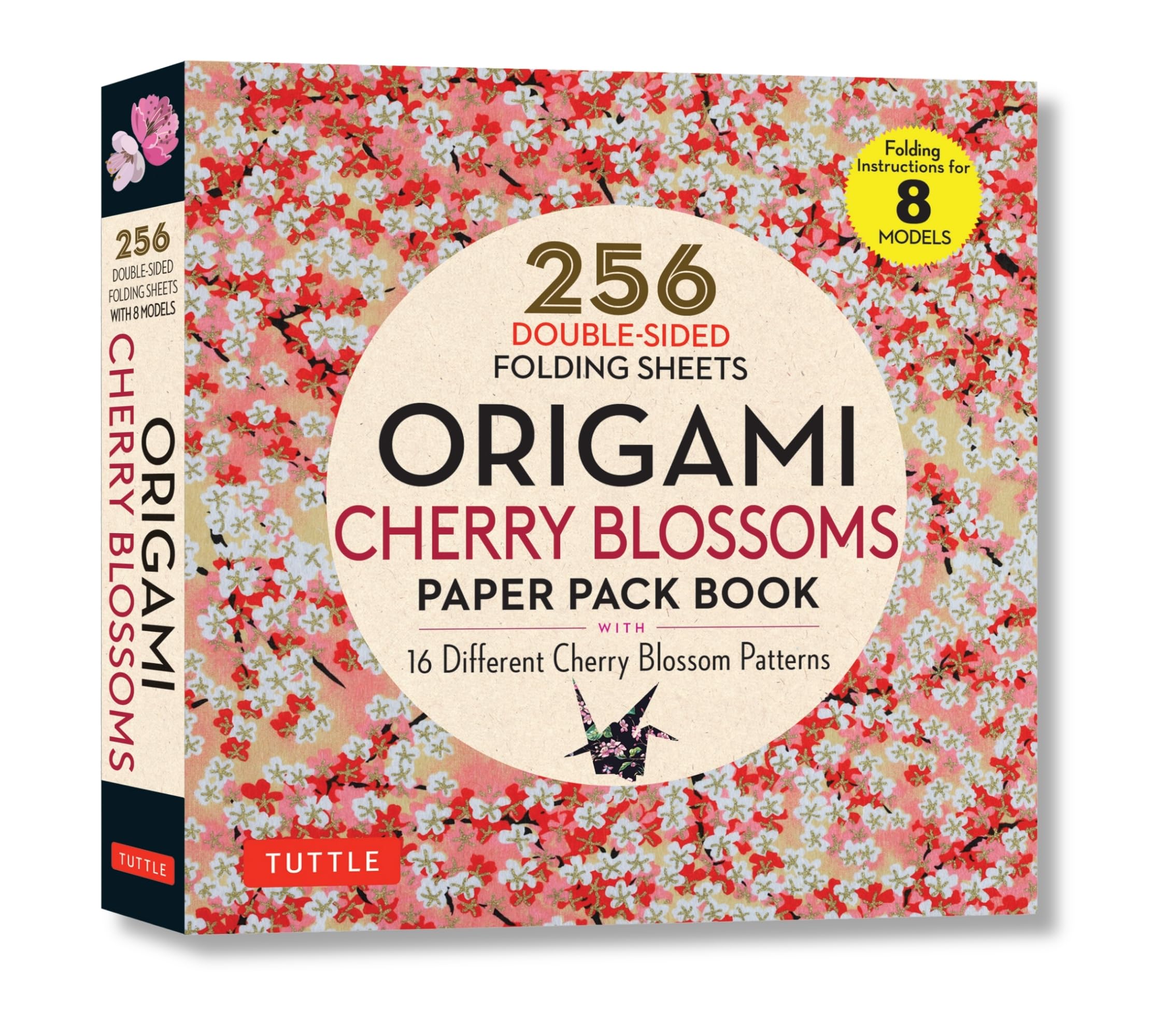 Origami Cherry Blossom Paper Pack - 256 Double-Sided Folding Sheets with 16 Floral Patterns & Solid Color Backs (Includes 8 Model Instructions) - Perfect for DIY Crafts, Home Decor, Gift Wrapping & Japanese Art Projects