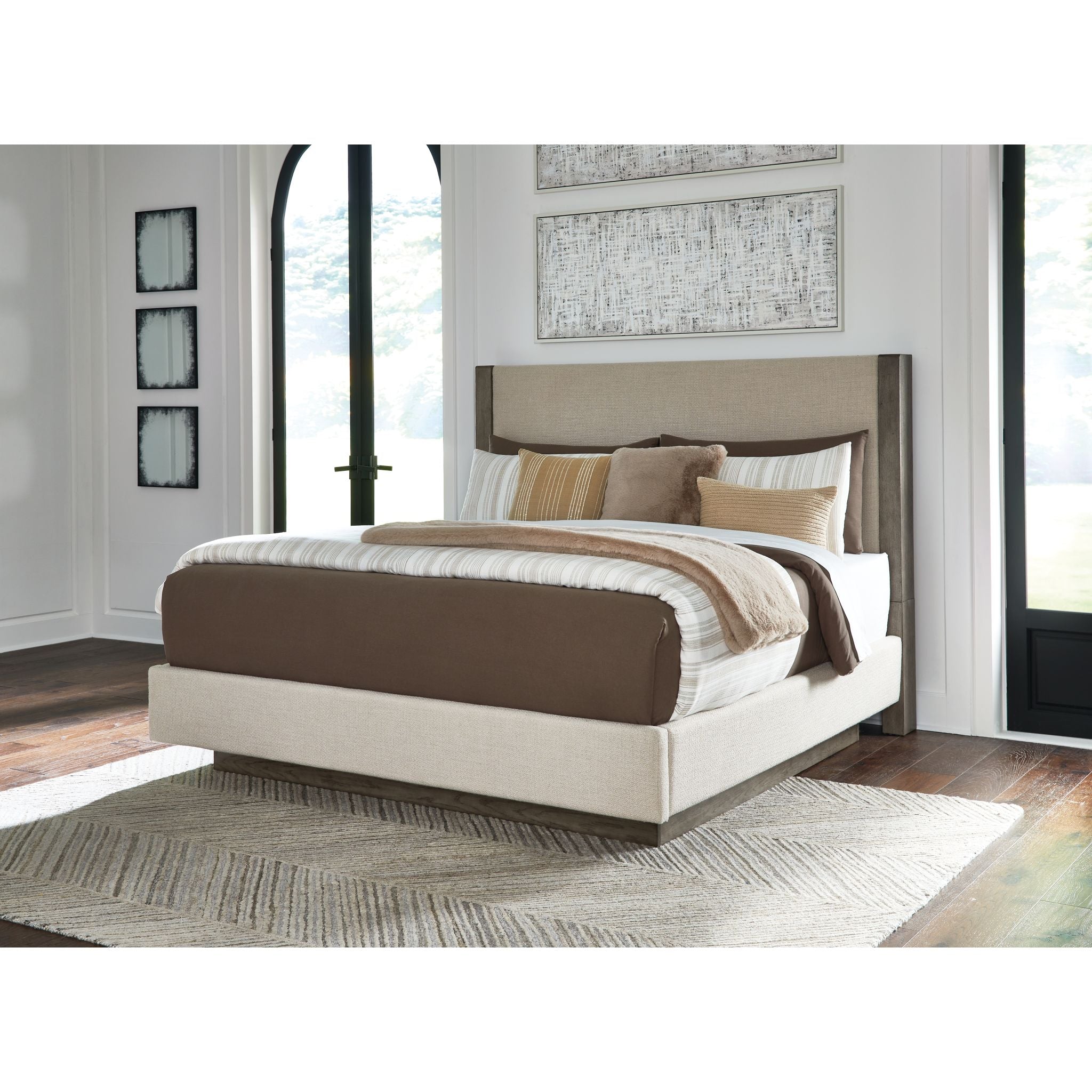 Anibecca Upholstered Panel Bed - Queen Size Weathered Gray Fabric Headboard - Modern Bedroom Furniture for Master & Guest Rooms