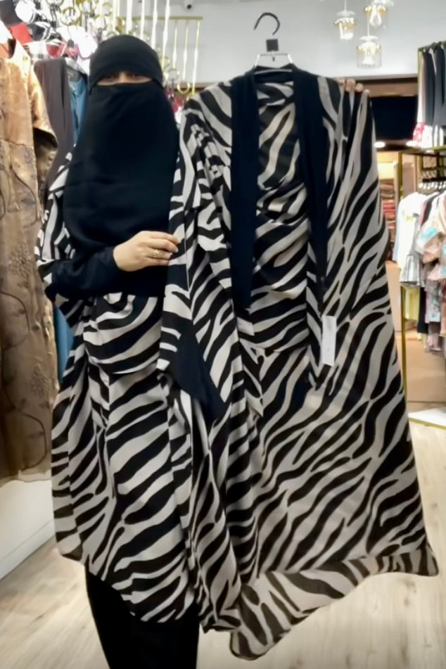 Amaya Niqab with Attached Jilbab - Zebra Print Islamic Face Veil for Women | Modest Prayer, Daily Wear & Special Occasions