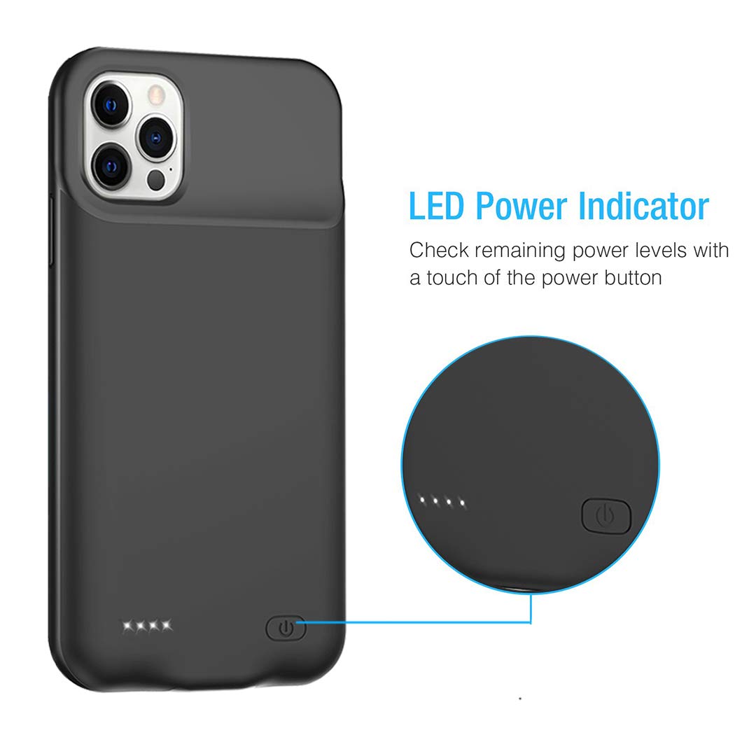 8500mAh Slim Battery Case for iPhone 12 Pro Max (6.7 inch) - Portable Protective Charging Case with CarPlay Support | Rechargeable Power Bank for Travel, Work & Daily Use (Black)