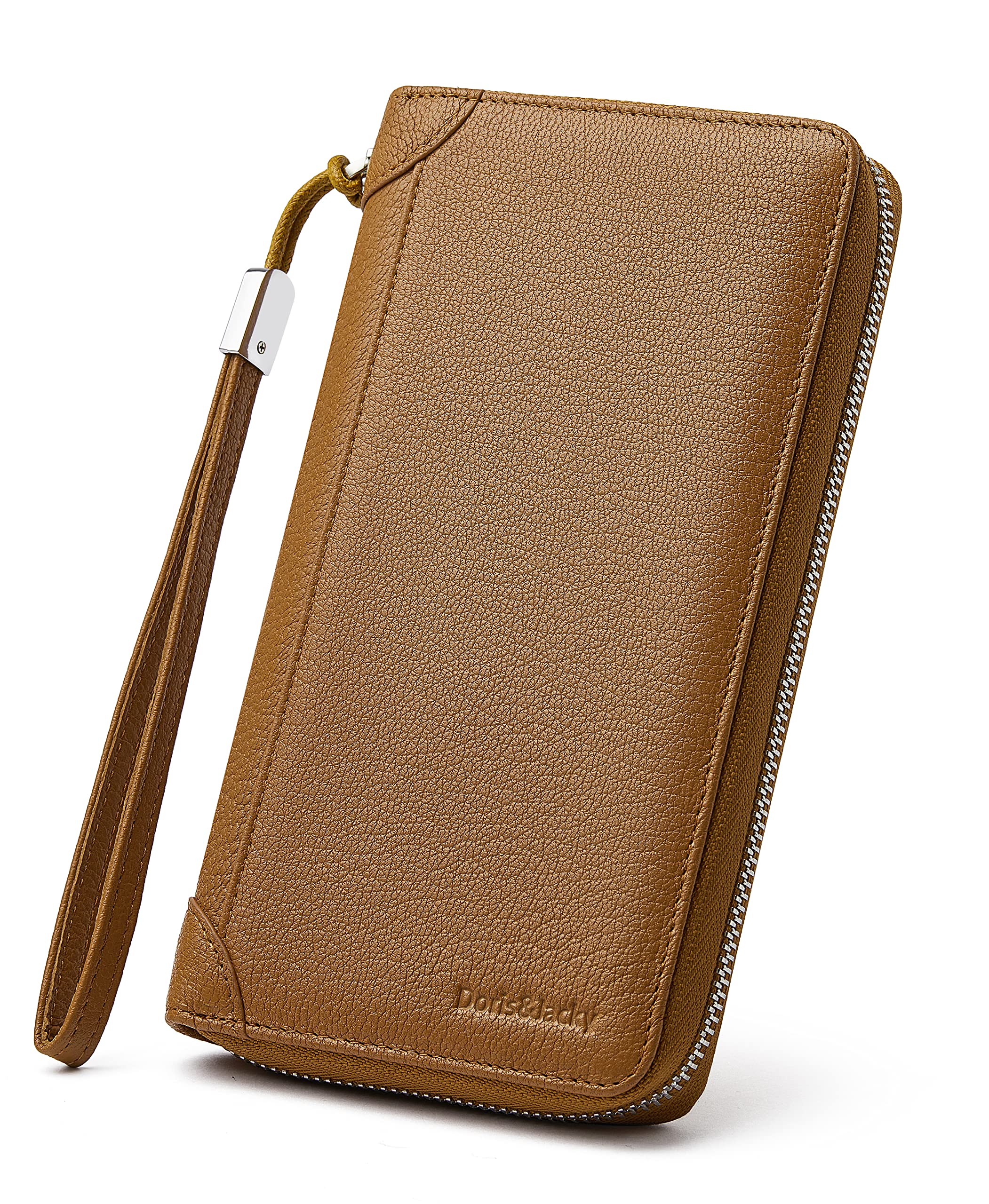 DORIS&JACKY RFID Leather Wallet - Large Capacity Travel Wristlet Bag for Women