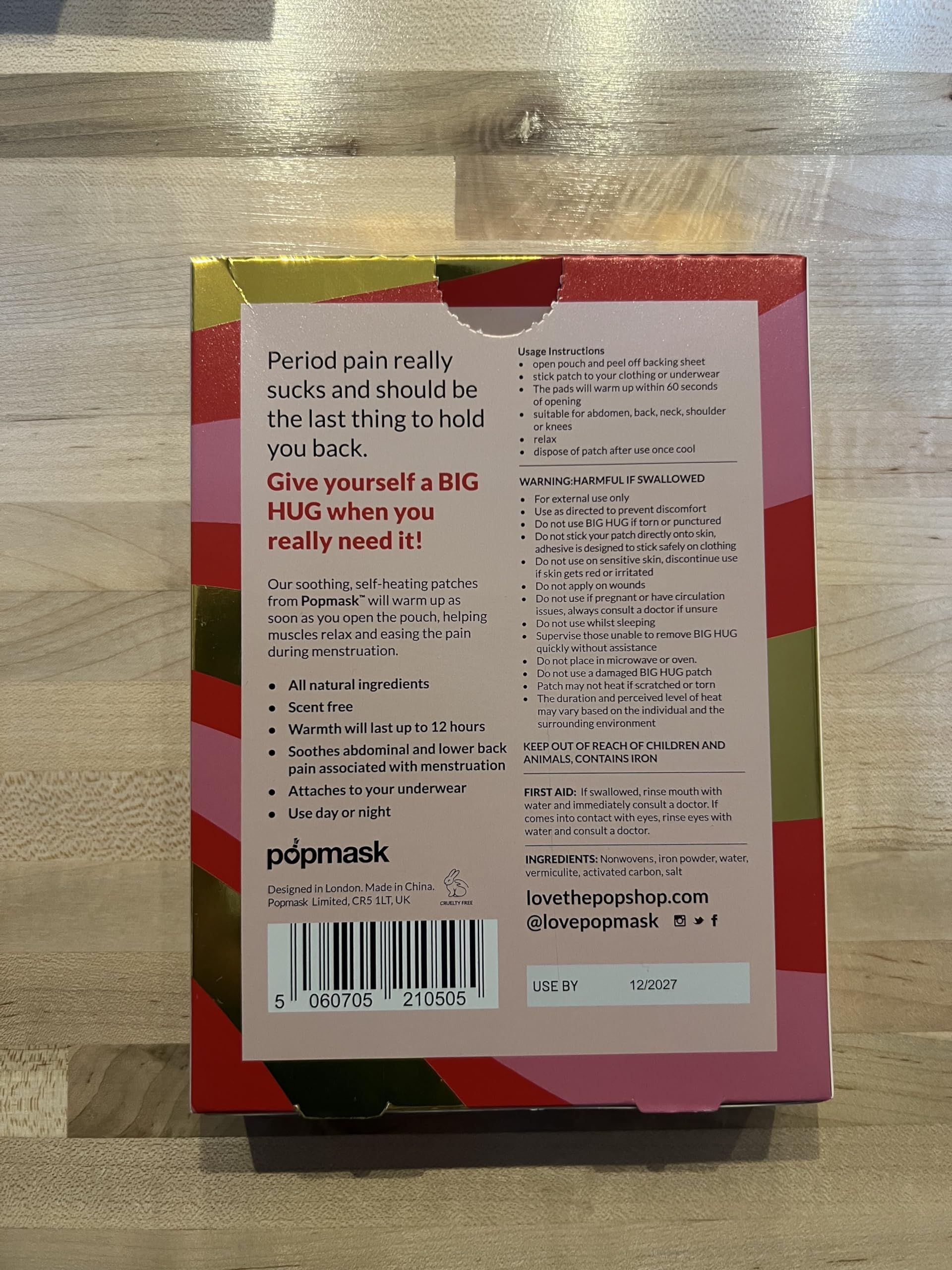 POPBAND Big Hug Heating Patches for PMS & Menstrual Cramp Relief - Soothing Warmth for Period Pain, Back Pain & Muscle Discomfort - Perfect for Work, Travel & Home Use