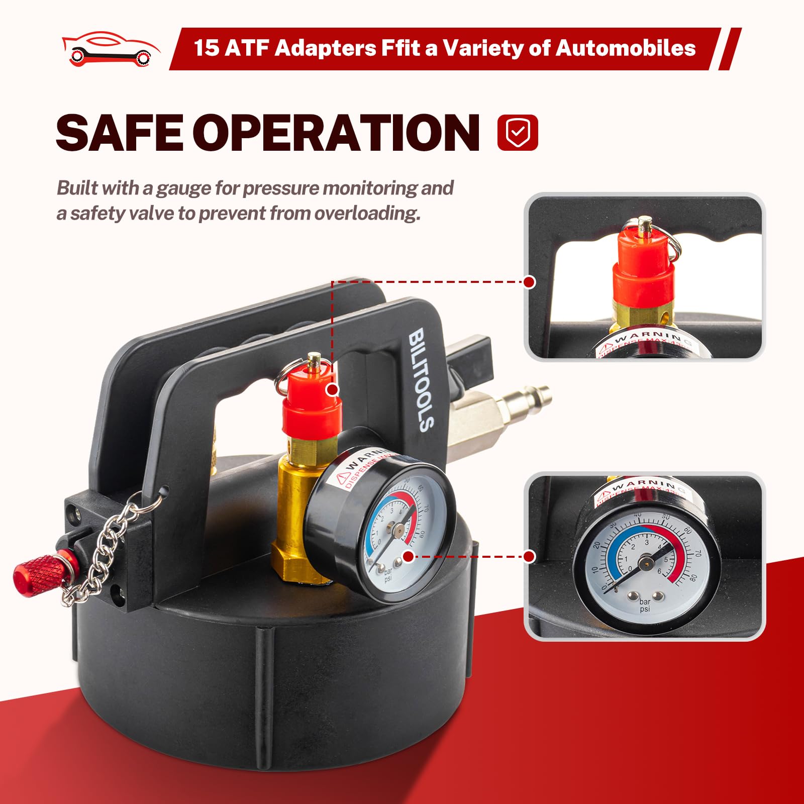 BILITOOLS 8L (2.1 Gallons) Automatic Pneumatic Transmission Fluid Transfer Pump - Air Operated Vacuum Oil Extractor & ATF Dispenser Kit with 15 Adapters - Perfect for Car Maintenance, Fluid Changes & Garage Use
