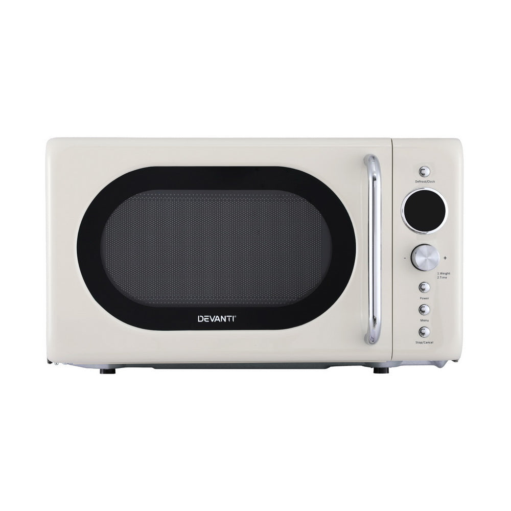 Devanti 20L 700W Compact Microwave Oven in Cream - Perfect for Small Kitchens, Dorms & Office Break Rooms
