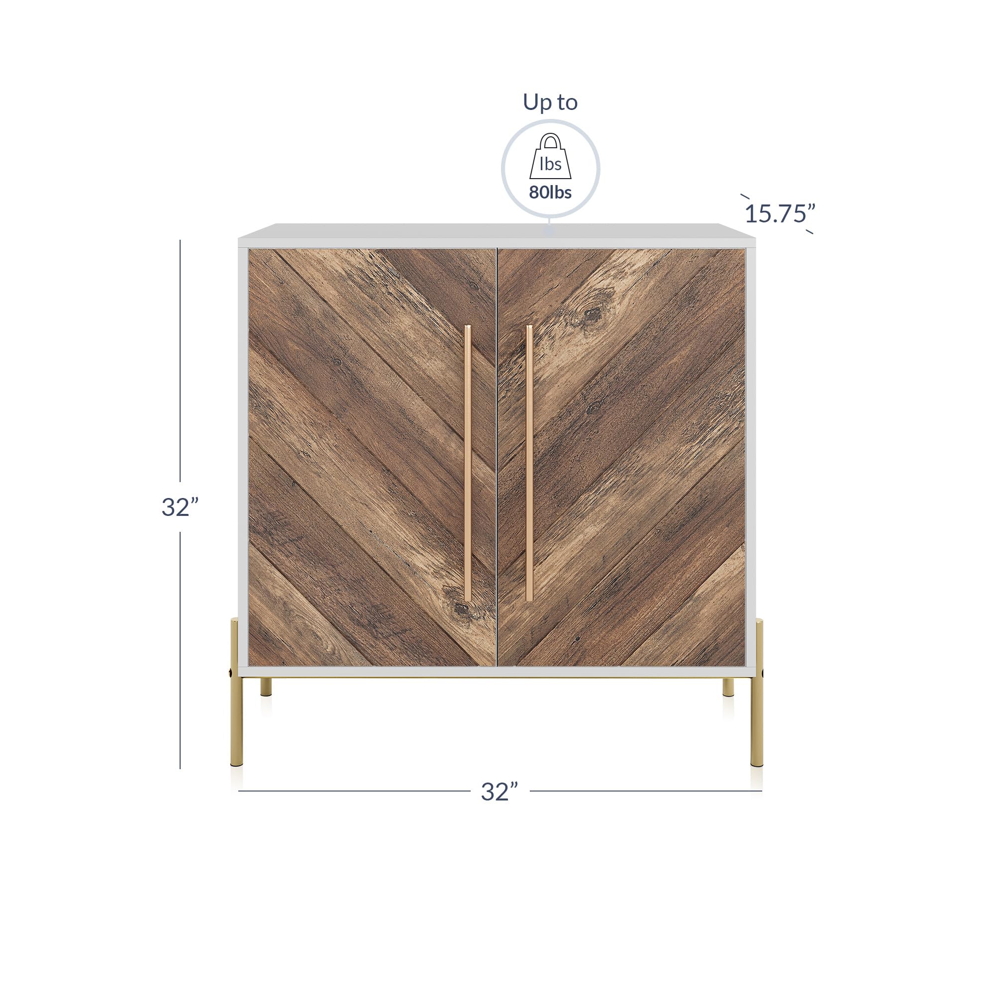 BELLEZE 32 Inch Rustic Oak Sideboard Buffet Cabinet - Large Storage Accent Cabinet with Console Table, Coffee Bar Table for Living Room, Kitchen or Entryway - Perfect for Home Organization & Entertaining Guests