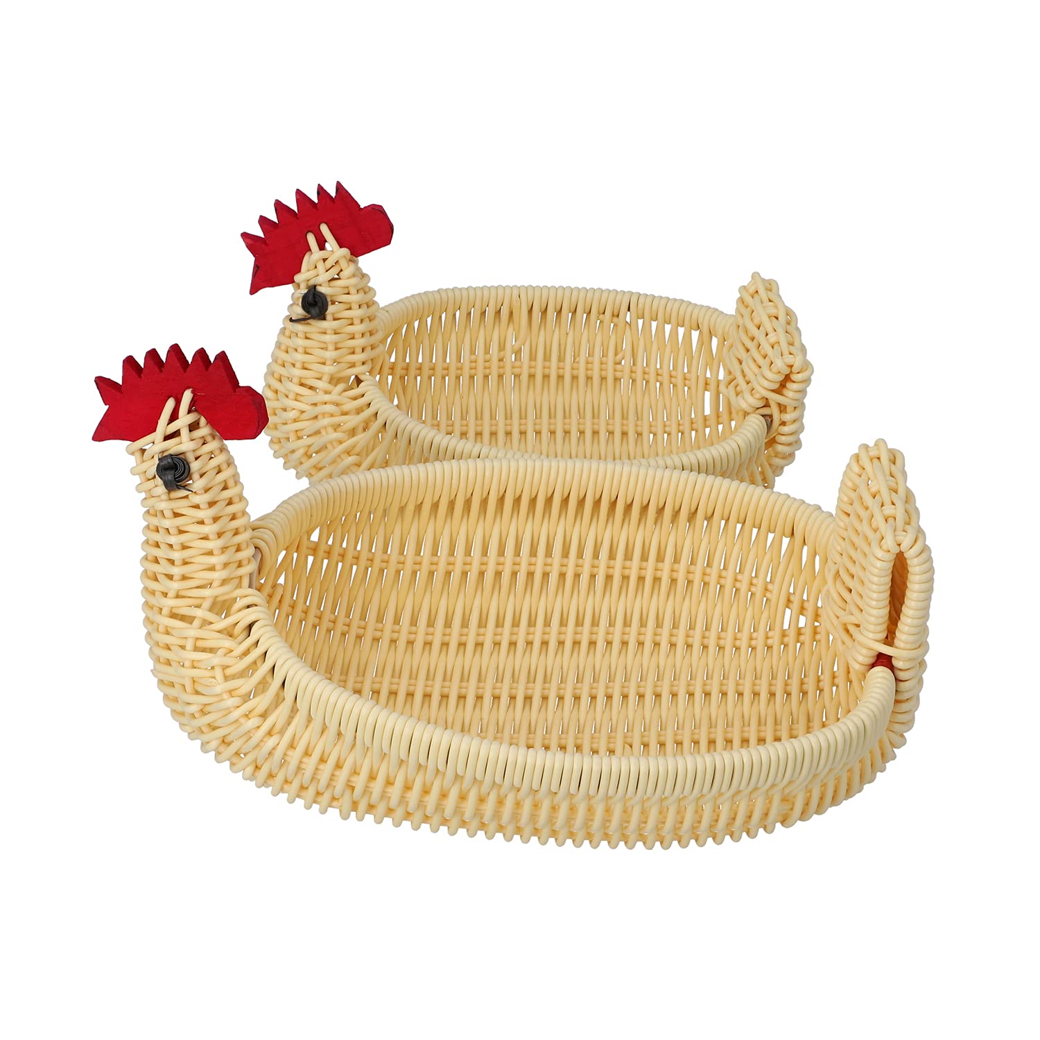 Shop LC Set of 2 Beige Rattan Chicken-Shaped Baskets - Durable Multi-Purpose Storage for Home Decor, Kitchen, Bathroom & Nursery Organization