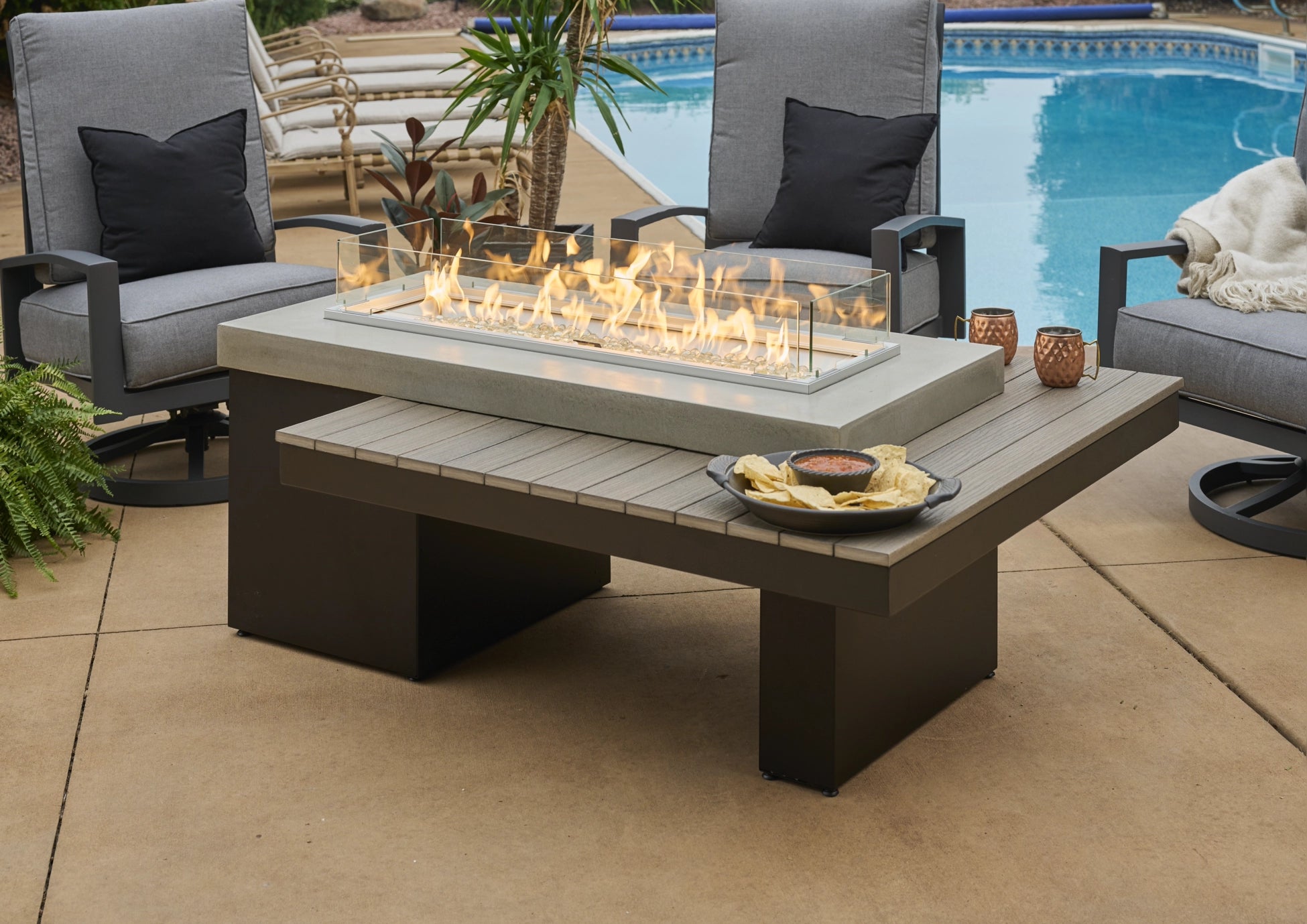 The Outdoor Greatroom Company Uptown Linear Gas Fire Pit Table - Modern Outdoor Fire Table for Patio, Deck, Backyard - Perfect for Entertaining, Relaxing & Creating Ambience