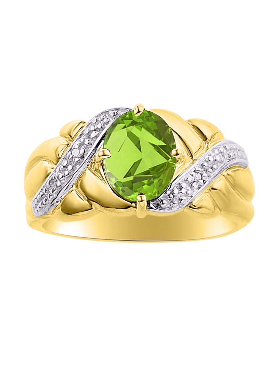 RYLOS 14K Gold Plated Sterling Silver Oval Gemstone & Diamond Ring for Women - Size 5-13, Elegant 9x7mm Oval Cut Jewelry for Everyday Wear, Anniversary & Gift Giving