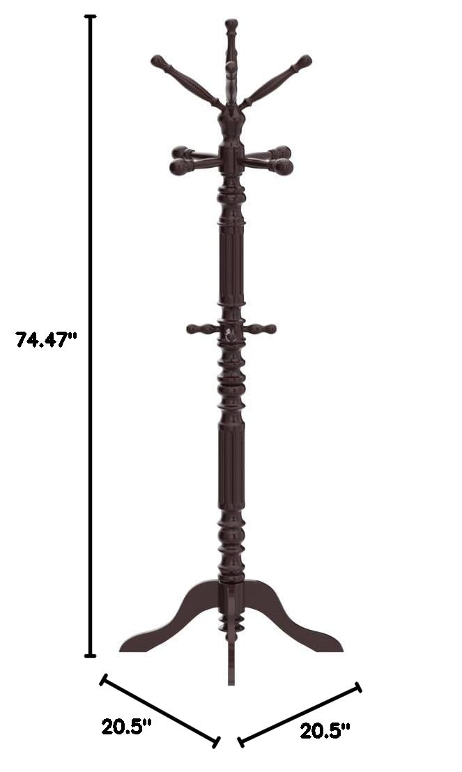 Frenchi Furniture Coat Rack - Cherry Wood Entryway Organizer with Hooks for Hats, Coats & Bags - Perfect for Hallway, Bedroom or Office Storage