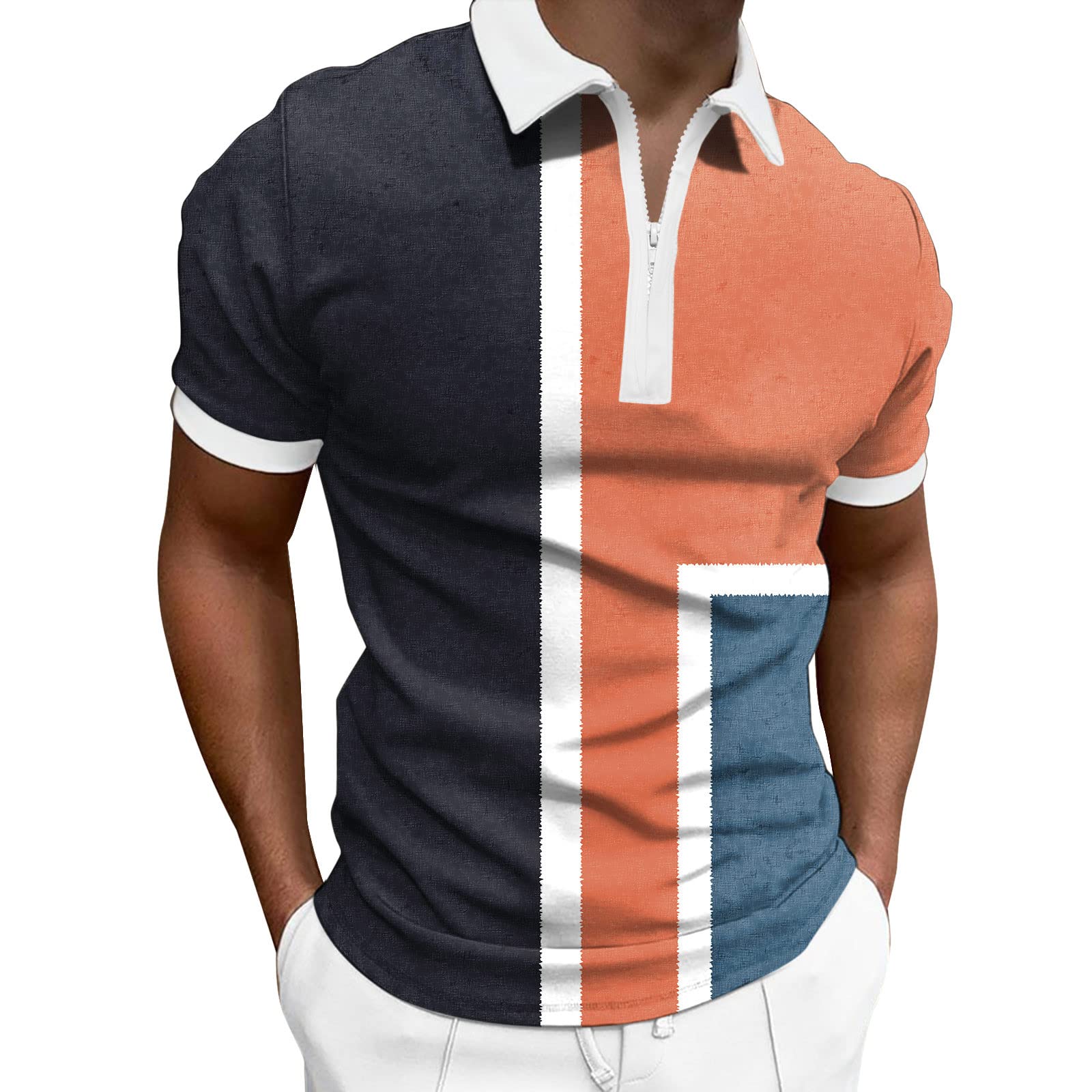 XXBR Men's Summer Plaid Polo Shirt - Short Sleeve Lapel Quarter Zip Contrast Golf Shirt & Casual Work Top | Perfect for Golf, Office & Outdoor Activities