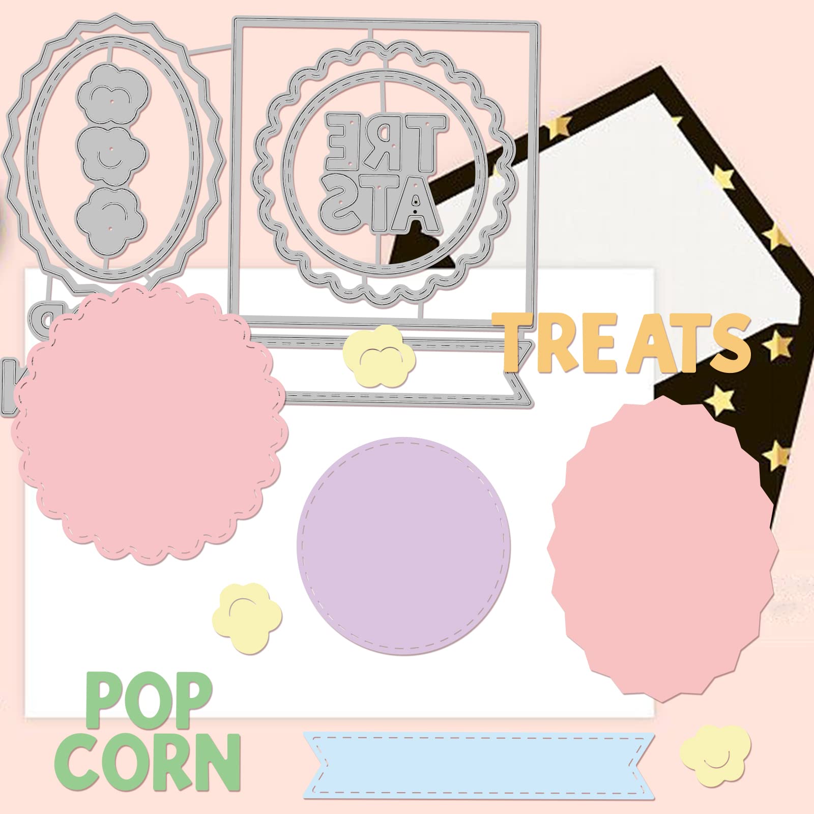 BENECREAT 2Pcs 3D Popcorn Pattern Carbon Steel Cutting Stencils - 2 Styles Metal Craft Dies for DIY Scrapbooking, Photo Albums, Card Making, Paper Embossing - Perfect for Home Decor, Gift Wrapping & Party Invitations