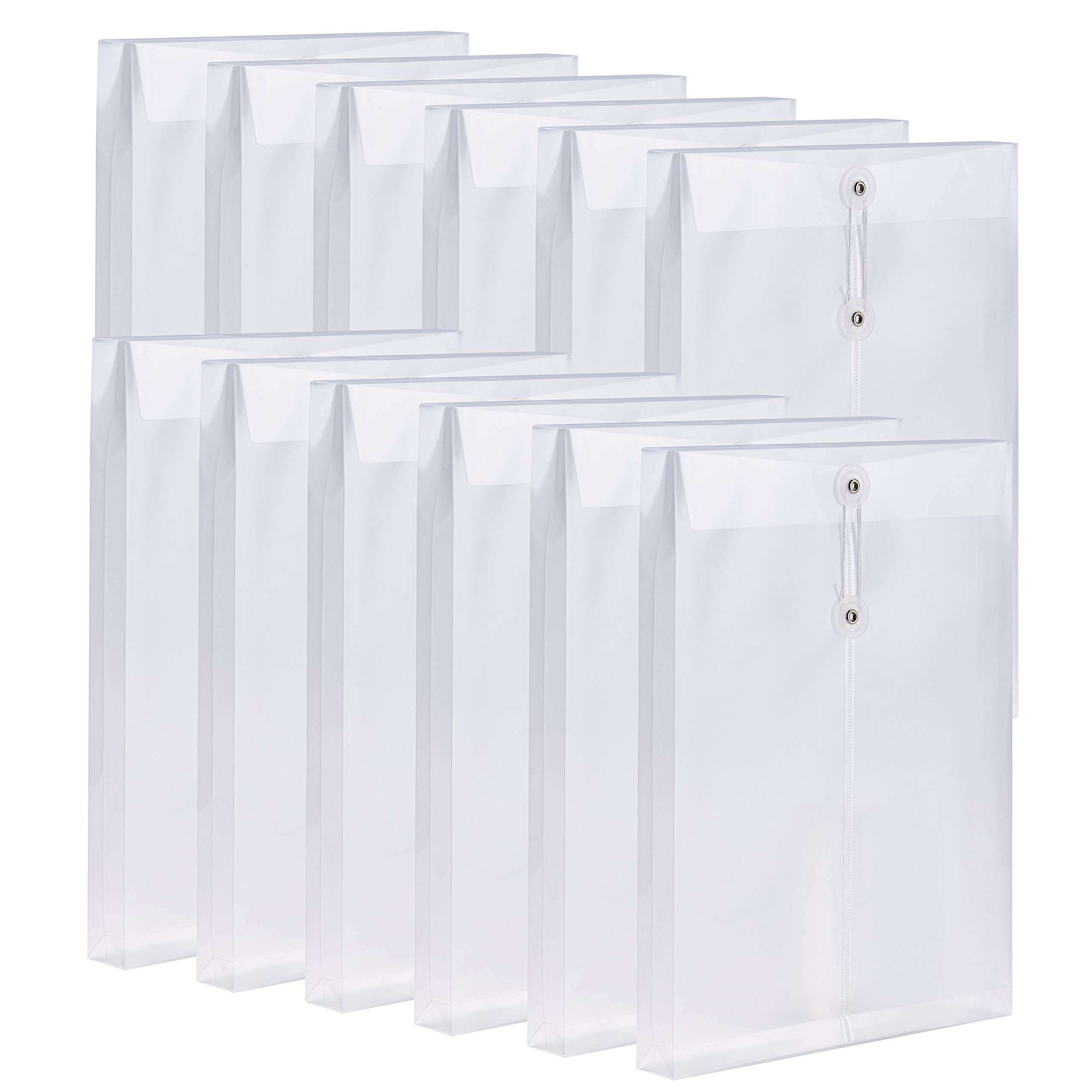 12 Pack Clear Plastic Envelopes with Button & String Closure - Letter & A4 Size Expandable Document Folders (1-1/4